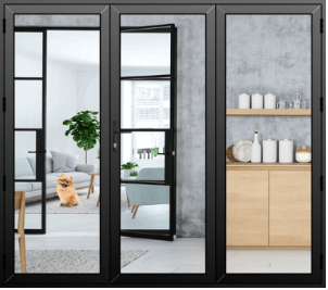 Aluminium French Doors in Black with Right Panel