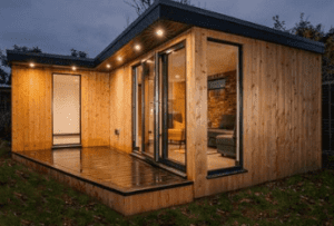 Black Aluminium Bifold Doors in a Summer House