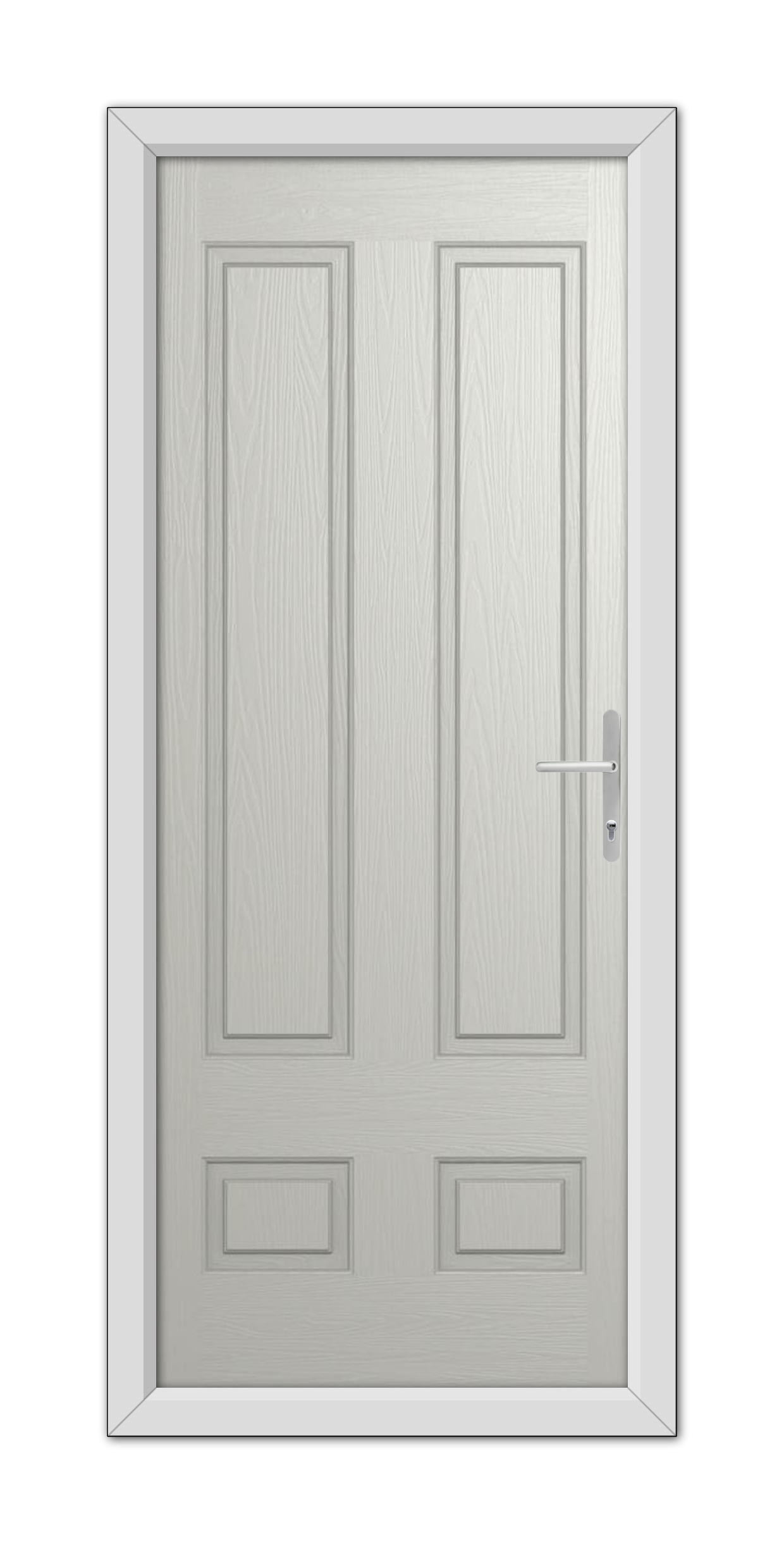 A modern Agate Grey Aston Solid Composite Door with a metallic handle, set within a simple frame, viewed frontally.
