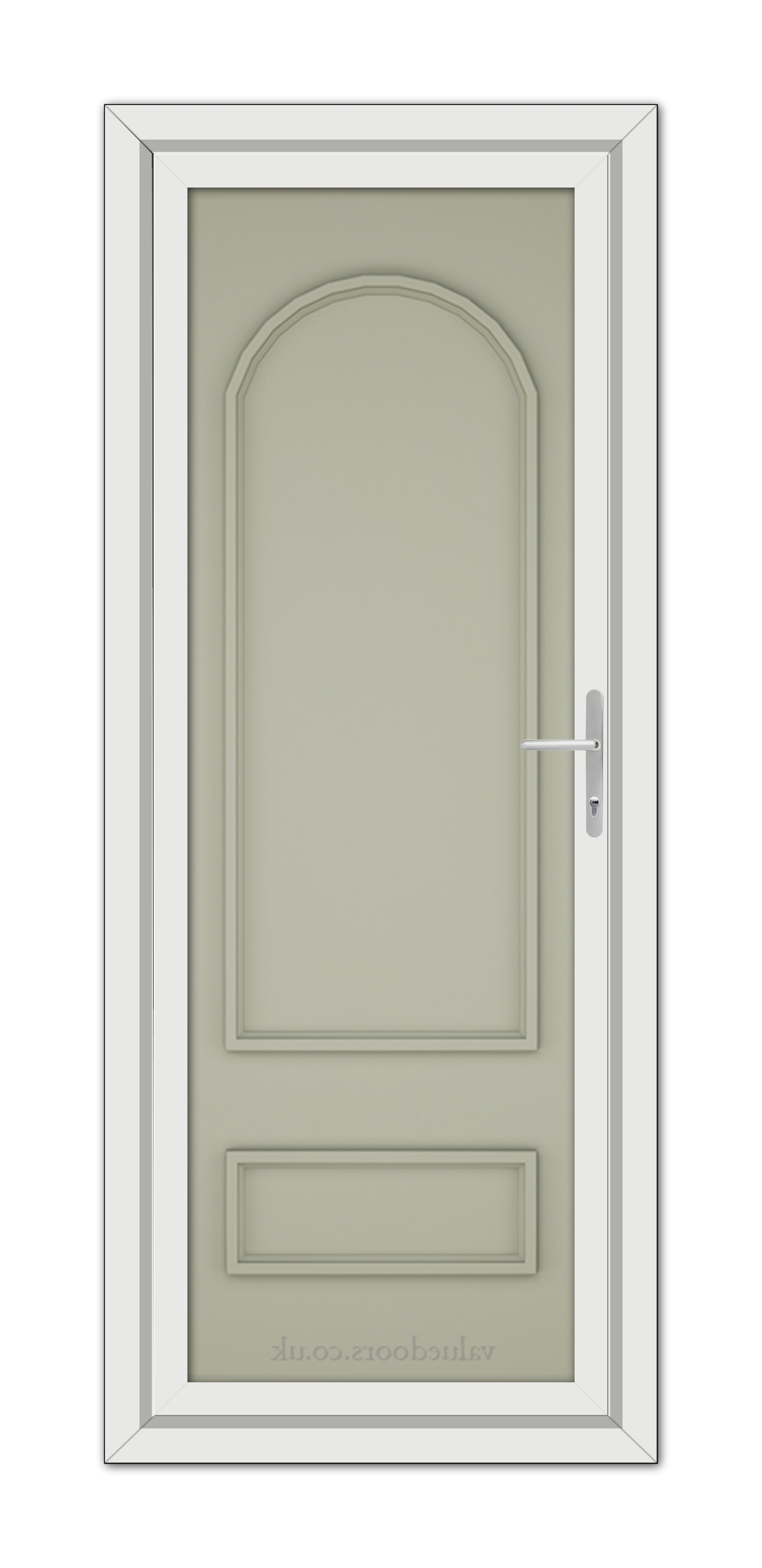 A Agate Grey Canterbury Solid uPVC Door with a silver handle, set within a white door frame, viewed from the front.