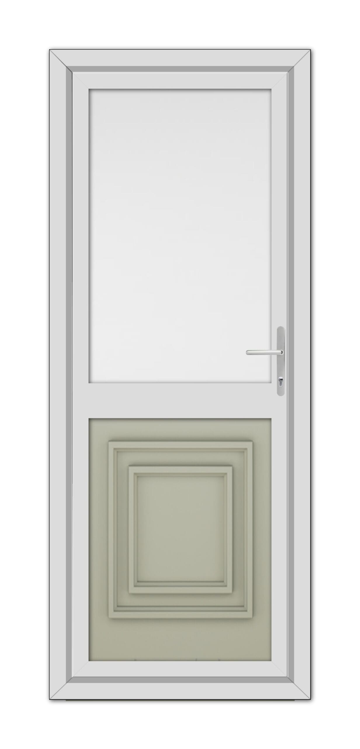 A modern Agate Grey Hannover Half uPVC back door with a top window and a centered raised panel, featuring a metal handle on the right side.