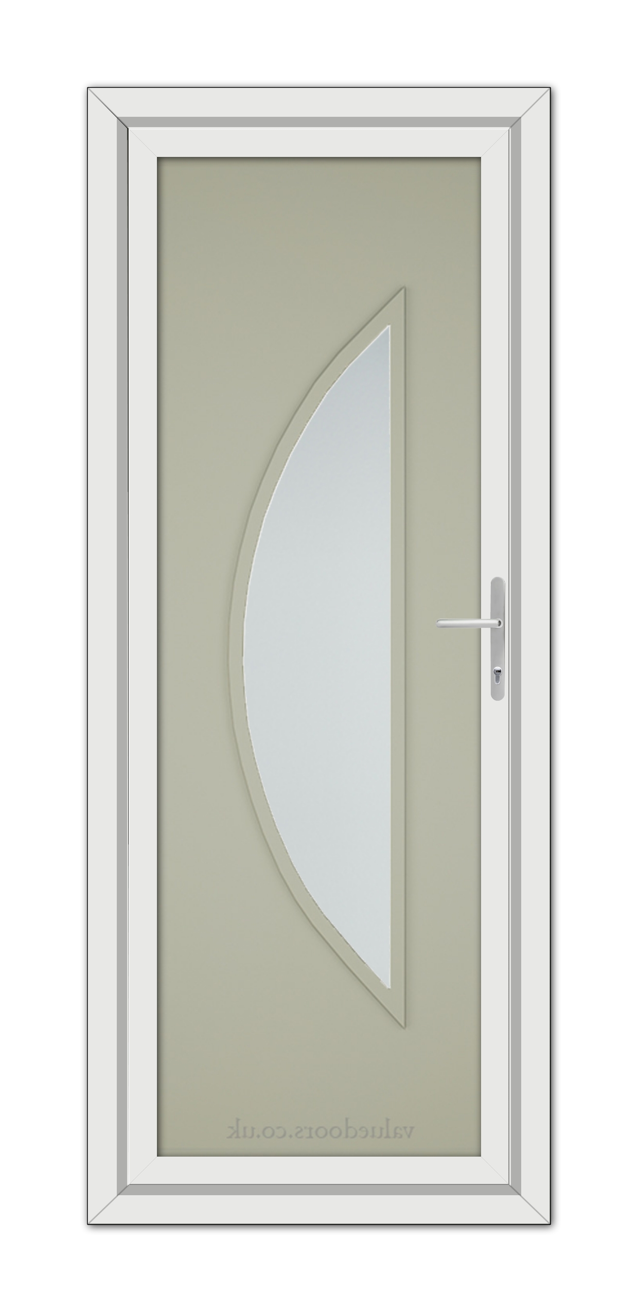 Agate Grey Modern 5051 uPVC door with a frosted glass panel shaped like a leaf, featuring a modern handle on the right side.