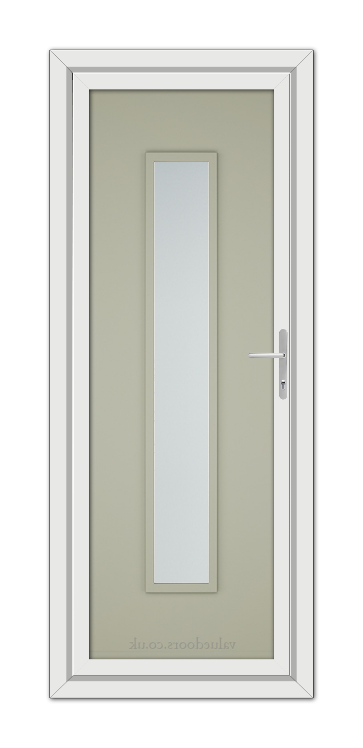 A Agate Grey Modern 5101 uPVC door with a vertical rectangular glass pane and a silver handle, set within a white frame.