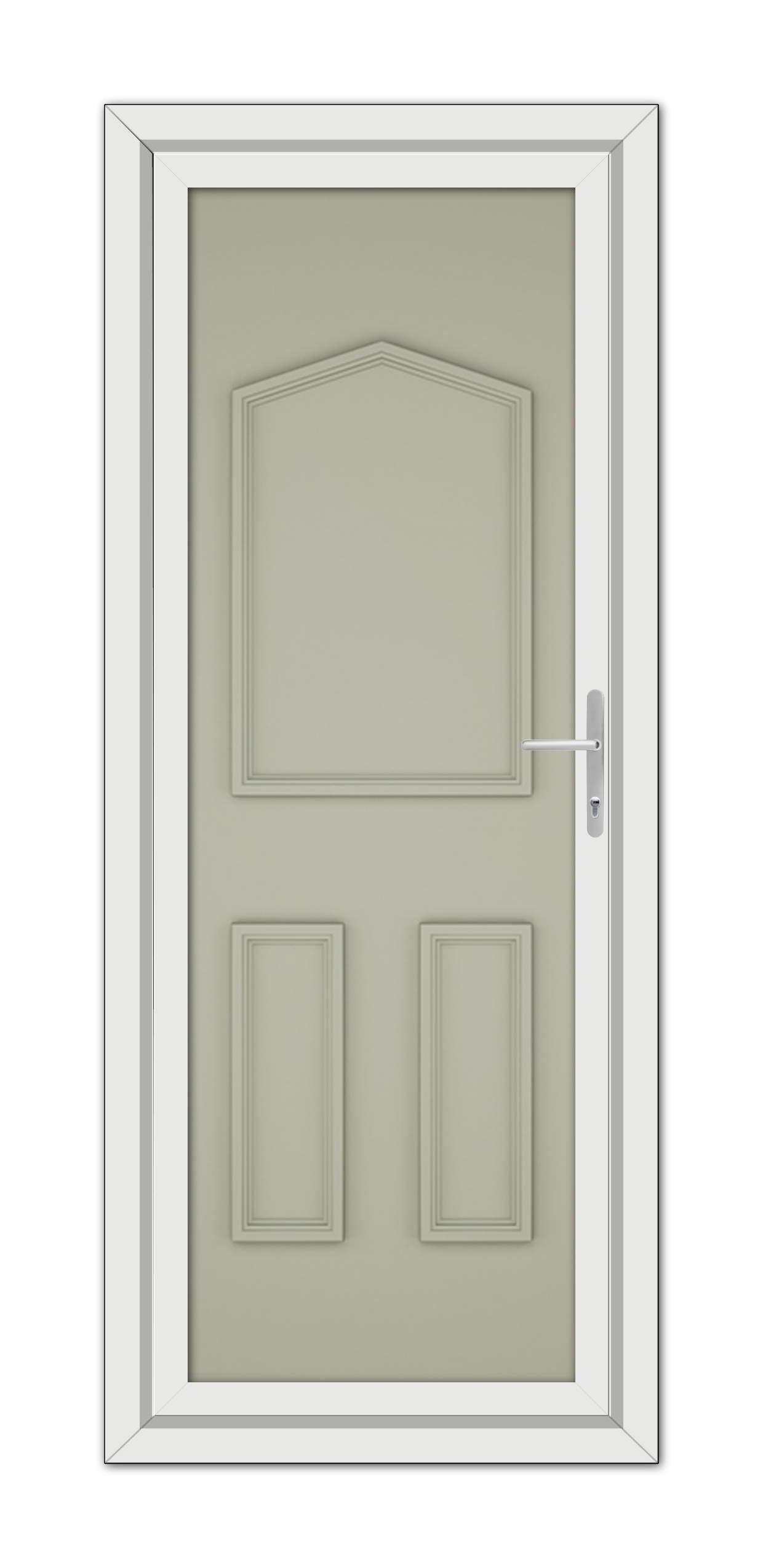 A closed Agate Grey Oxford Solid uPVC door with a silver handle, set within a white door frame, viewed from the front.