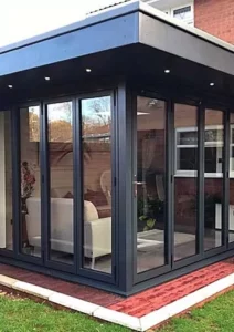 Black 6-Panel Corner Bifold Door