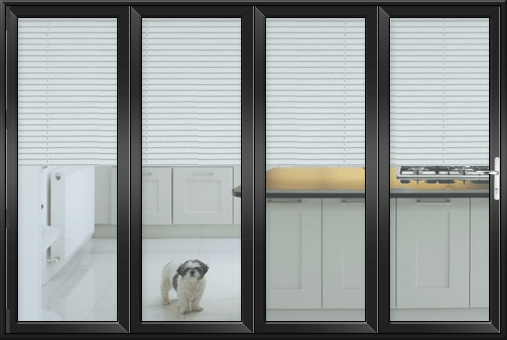 Aluminium Bifolds in Black with Integral Blinds