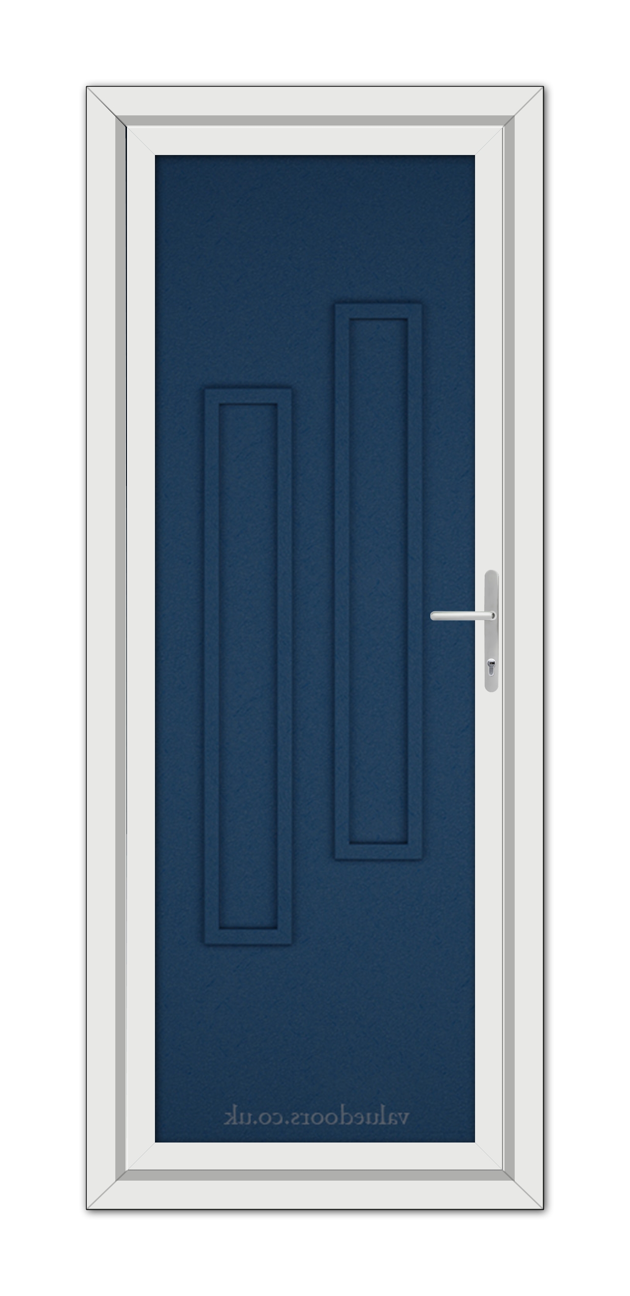 A Blue Modern 5082 Solid uPVC Door with white trim.
