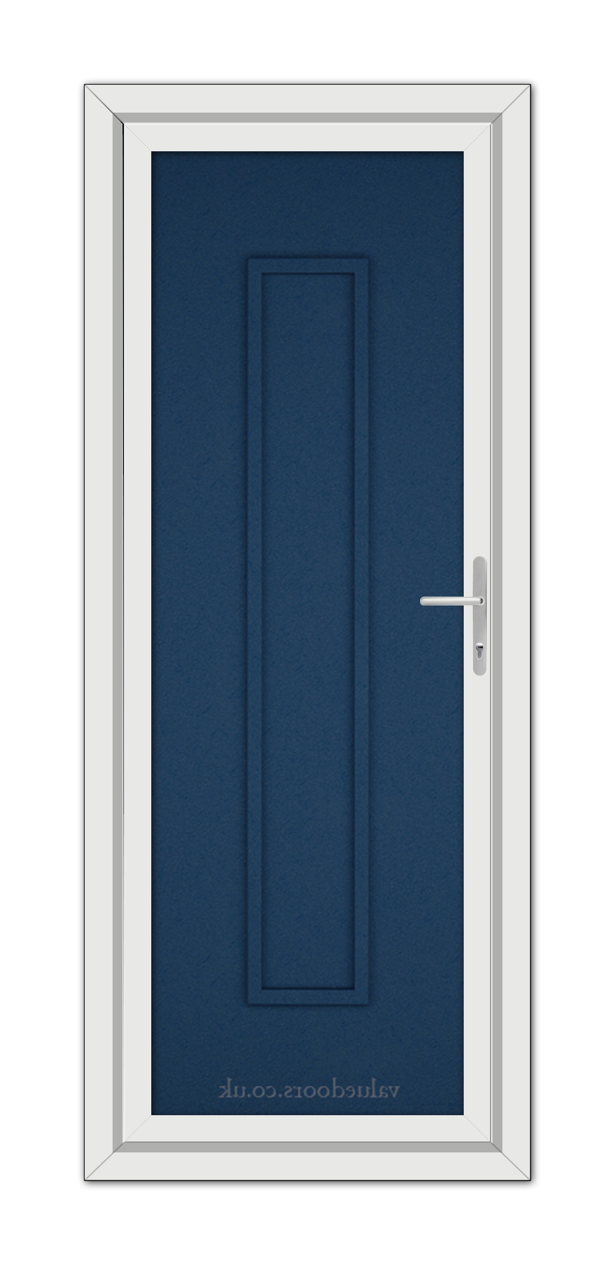 Blue Modern 5101 Solid uPVC Door with white trim.