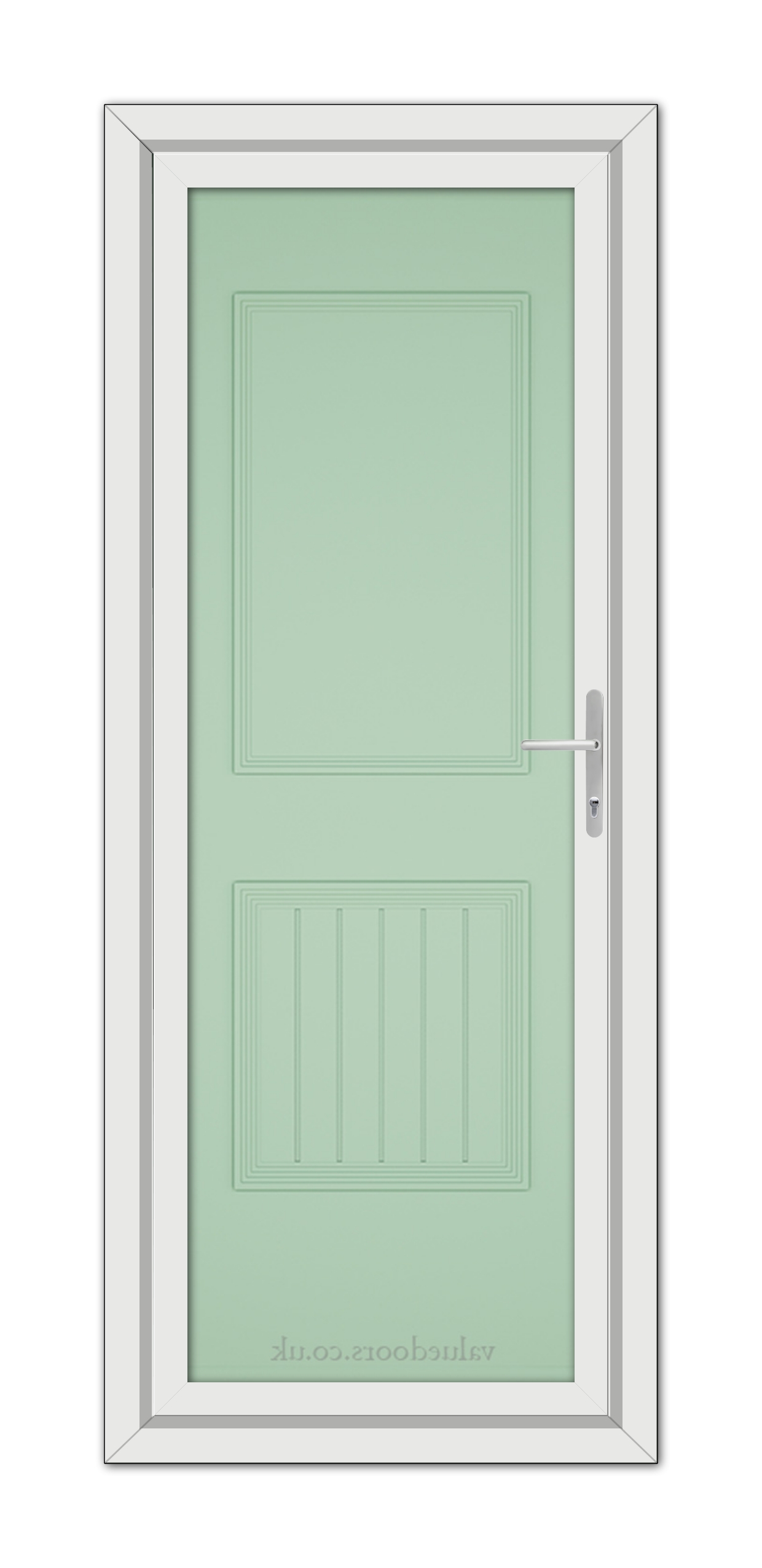 A close-up of a Chartwell Green Alnwick One Solid uPVC Door.