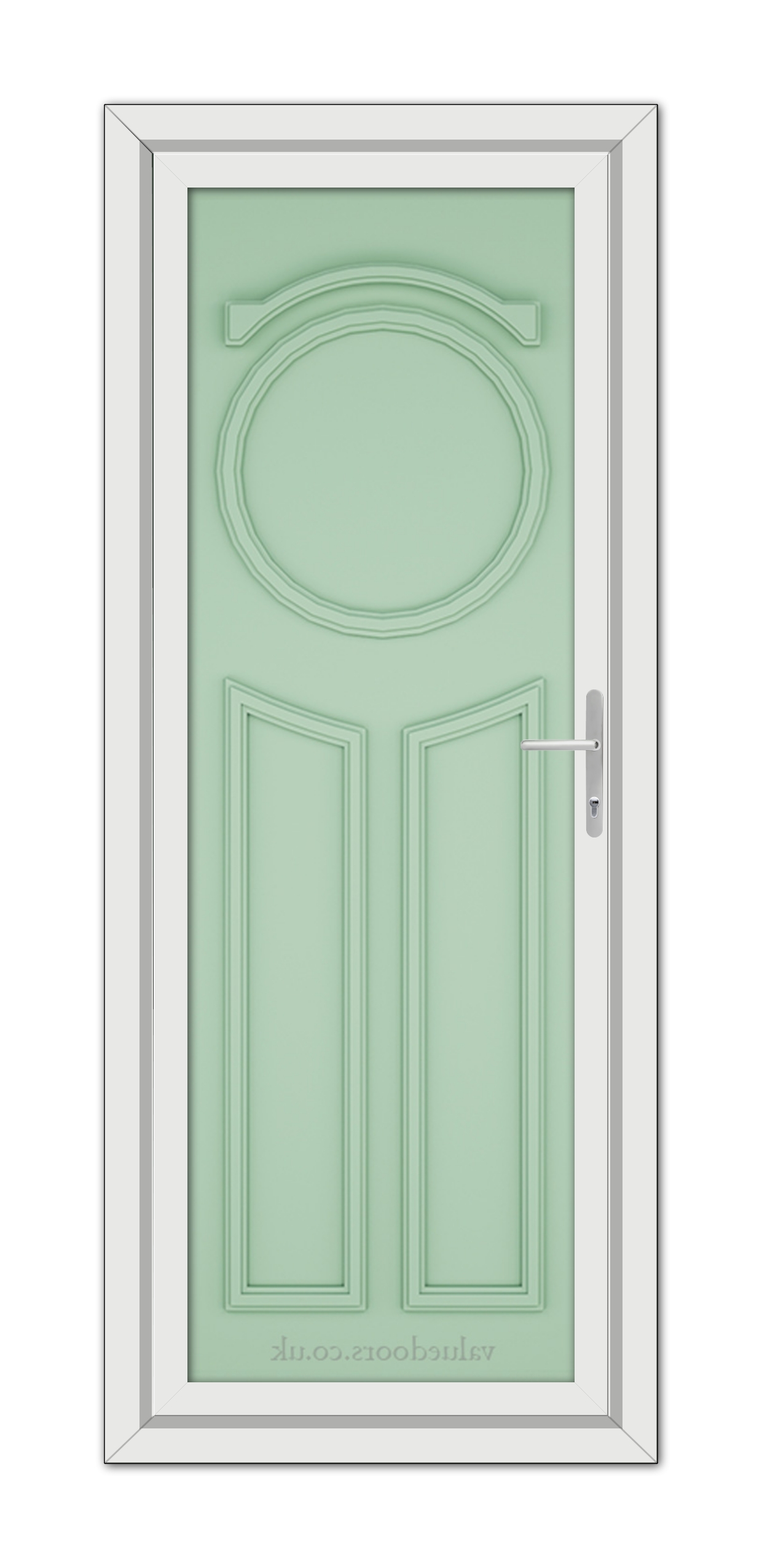 A close-up of a Chartwell Green Blenheim Solid uPVC Door.