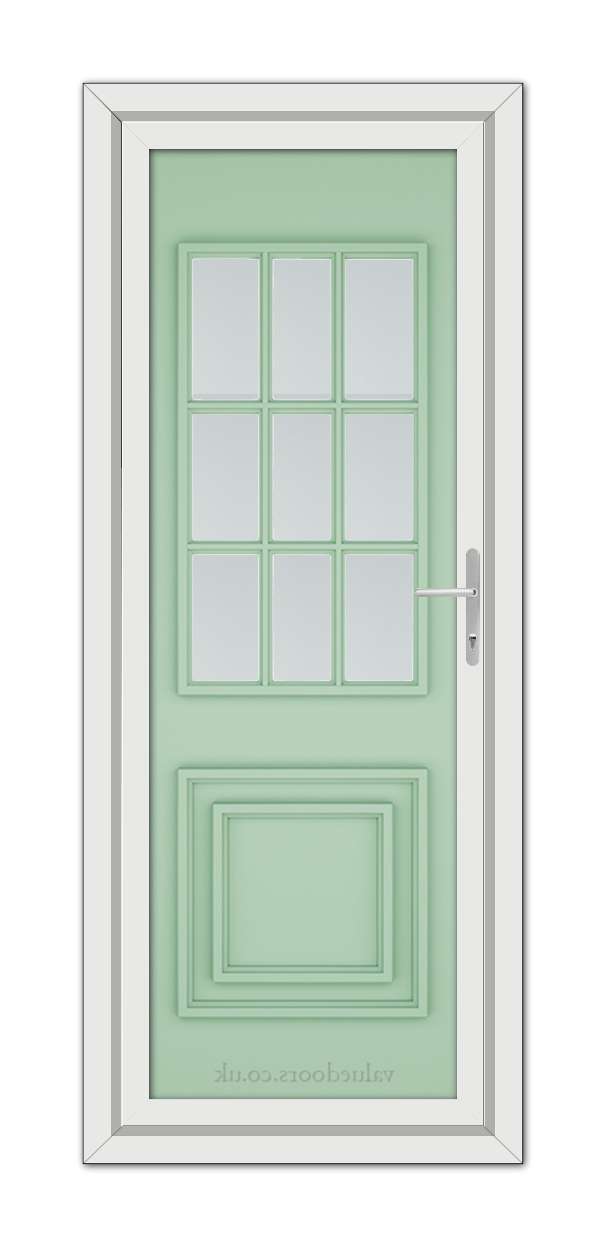 A Chartwell Green Cambridge One uPVC Door with glass panes.
