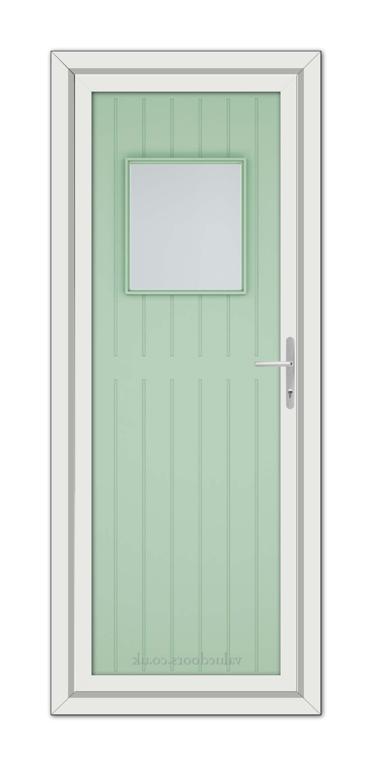 A Chartwell Green Chatsworth uPVC door with a square sign.