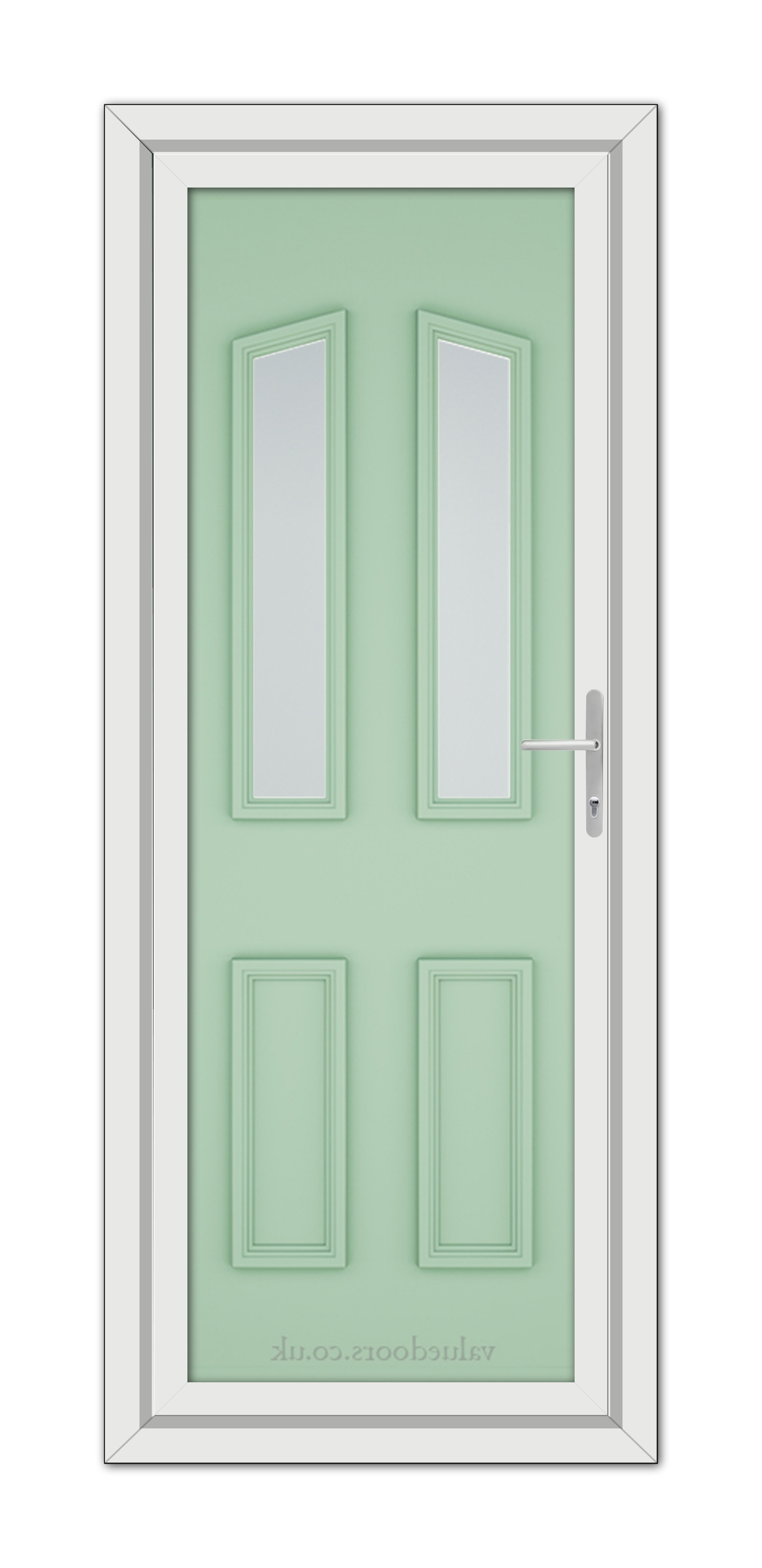 A Chartwell Green Kensington uPVC door with glass panels.