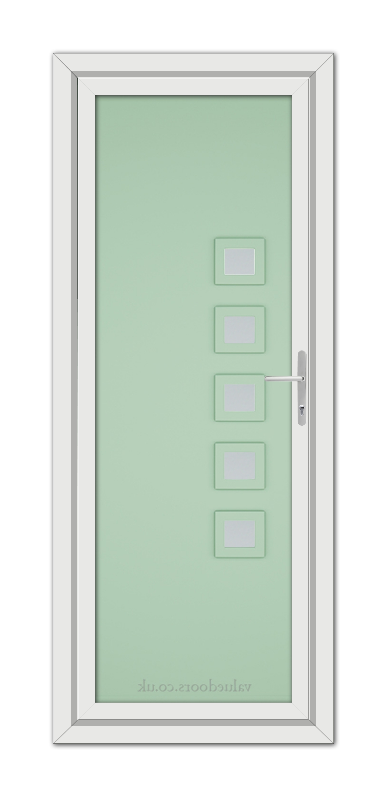 A white Chartwell Green Malaga uPVC door with green glass panels.