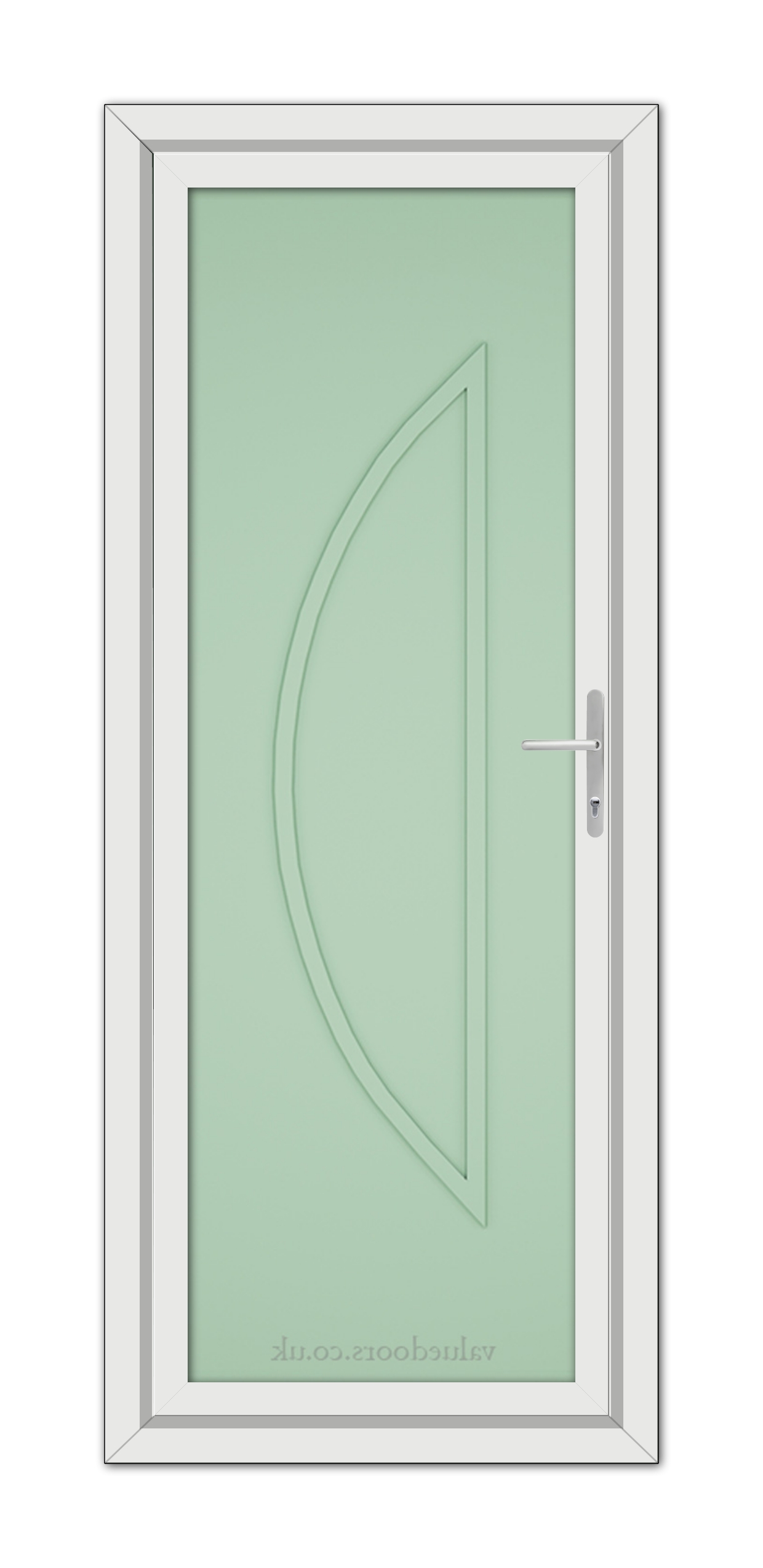 A white door with a Chartwell Green Modern 5051 Solid uPVC glass panel.