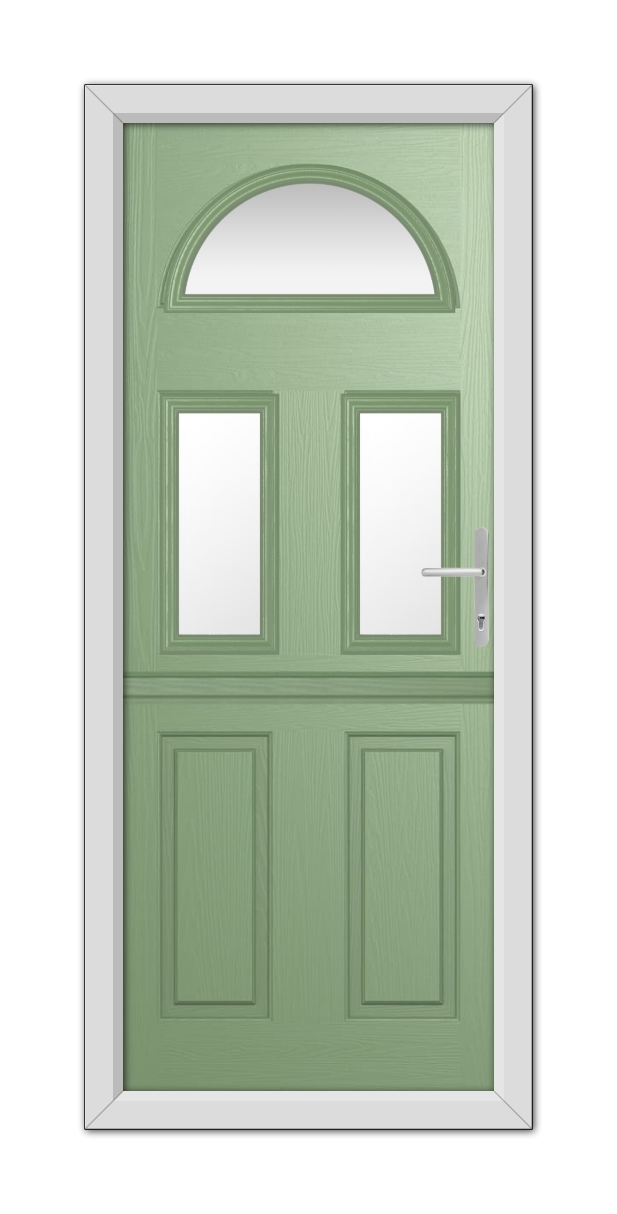 Chartwell Green Winslow 3 Stable Composite Door 48mm Timber Core with an arched window at the top and two square windows set into the upper half, fitted in a white frame.