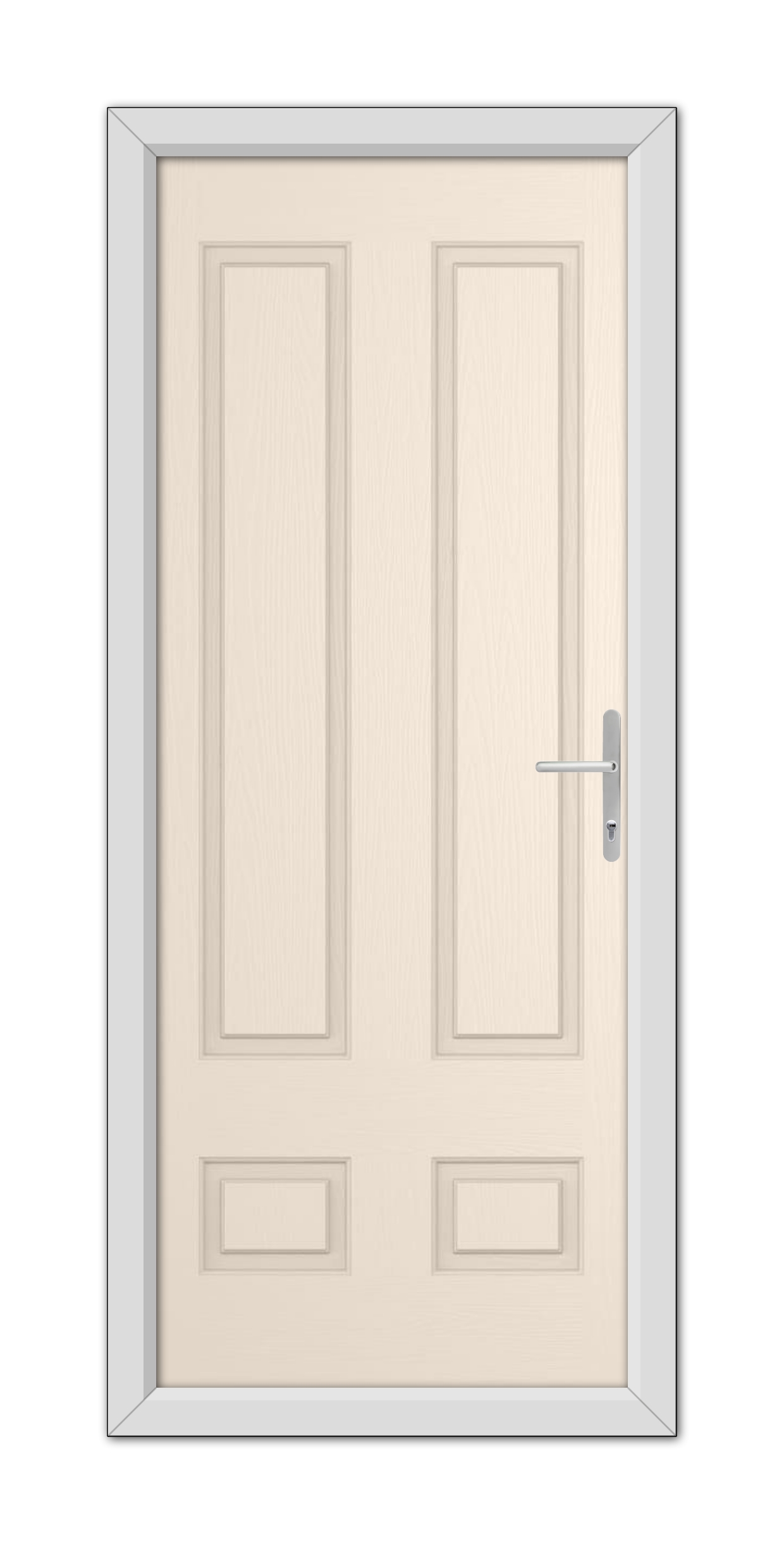 A Cream Aston Solid Composite Door 48mm Timber Core with a silver handle on the right side, framed by a simple gray border.