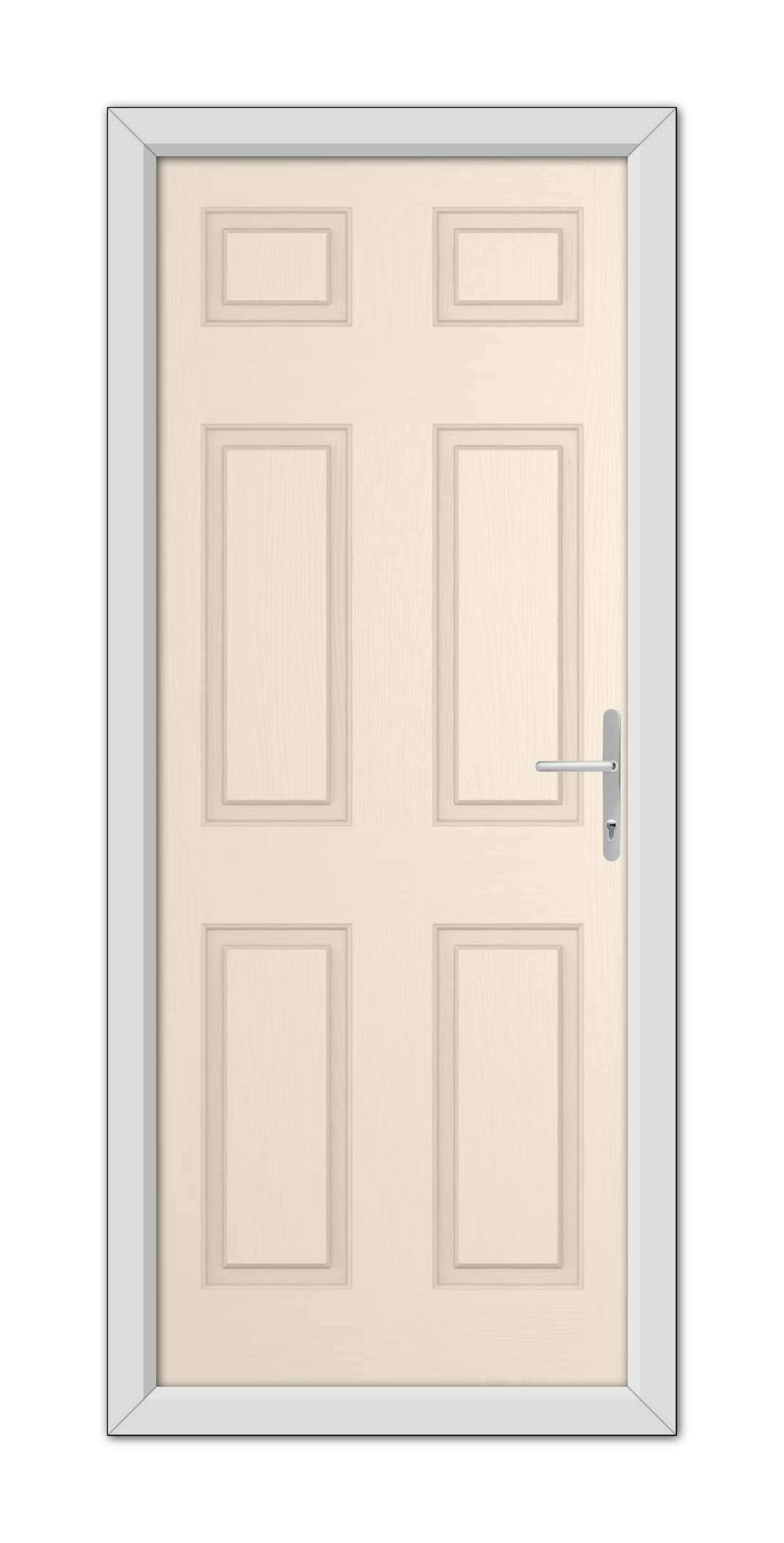 A cream Middleton solid composite door with a metallic handle, featuring six panels, set within a plain frame, viewed from the front.