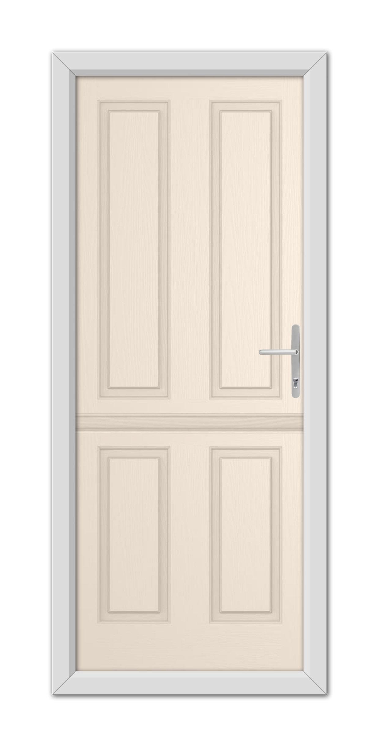 A Cream Whitmore Solid Stable Composite Door 48mm Timber Core with a silver handle on the right, set in a simple gray door frame.