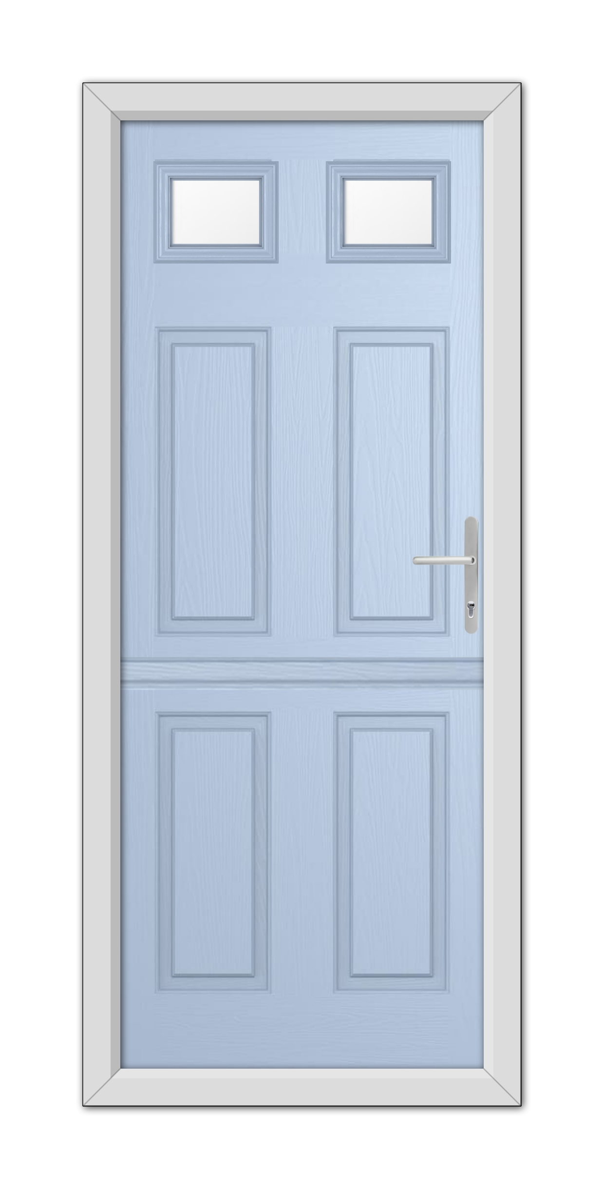 A Duck Egg Blue Middleton Glazed 2 Stable Composite Door with 48mm Timber Core and a metallic handle, set within a white frame, viewed from the front.