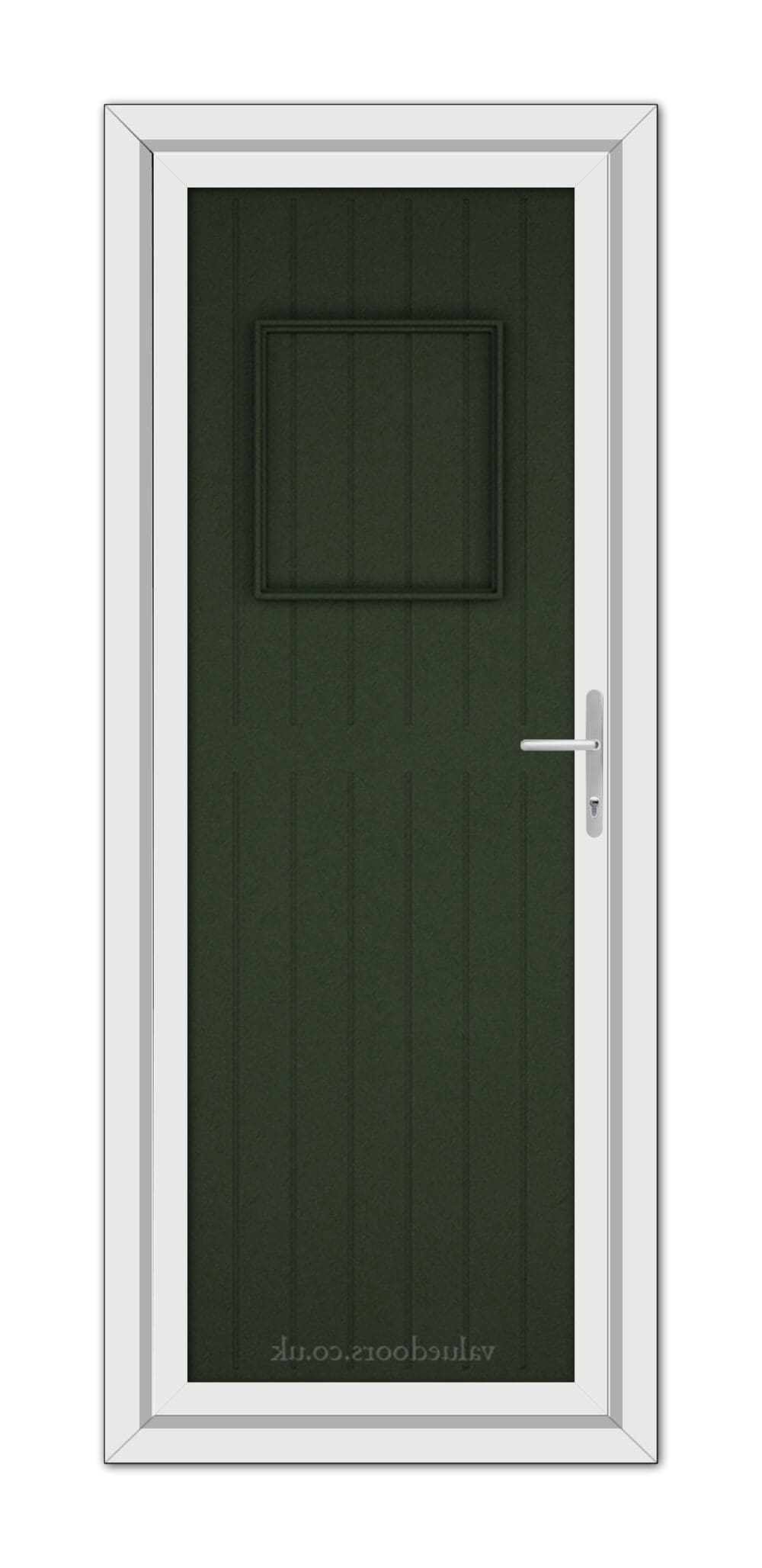 A Green Chatsworth Solid uPVC Door with a white frame.