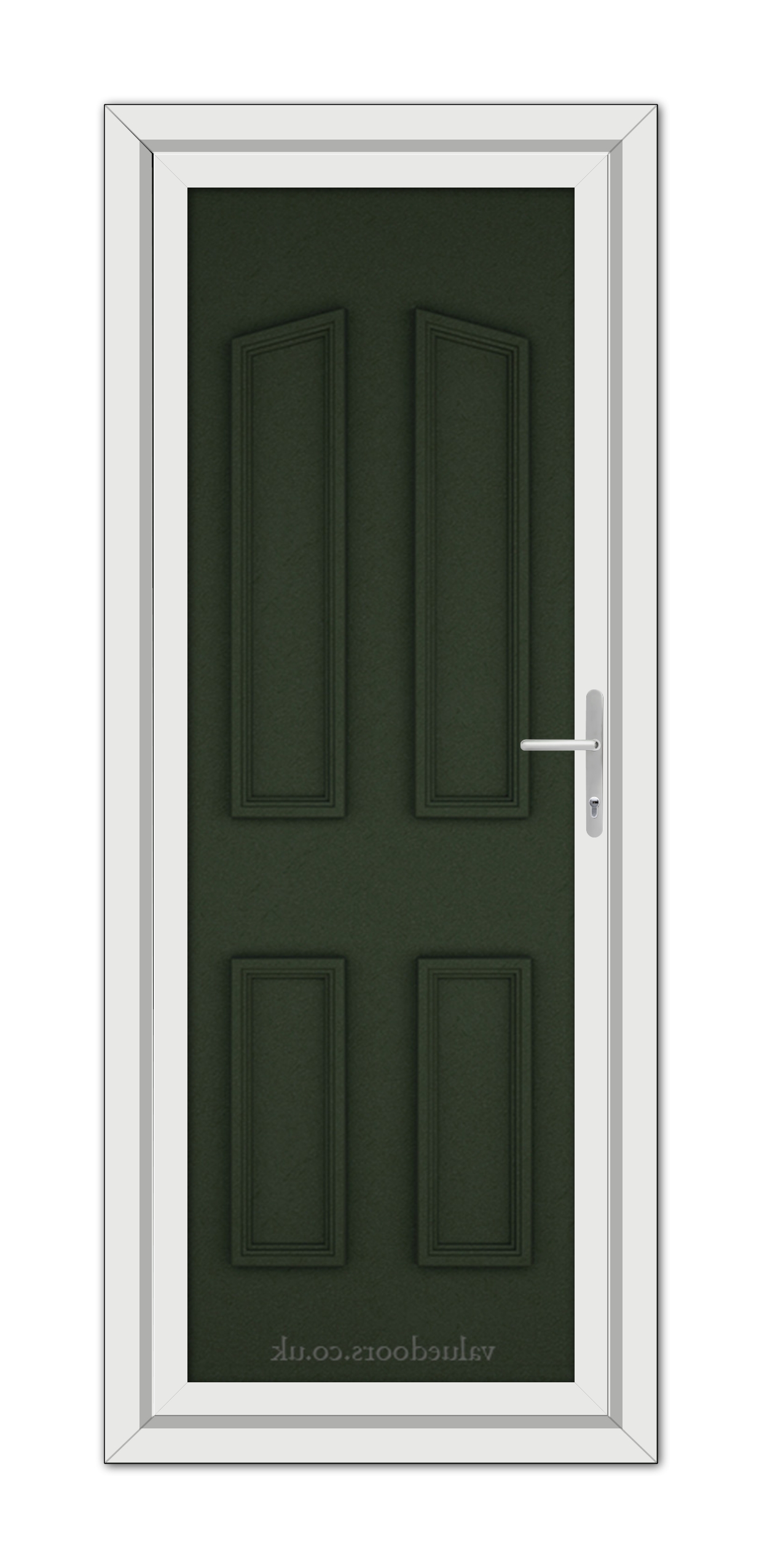 A Green Kensington Solid uPVC Door with white trim.