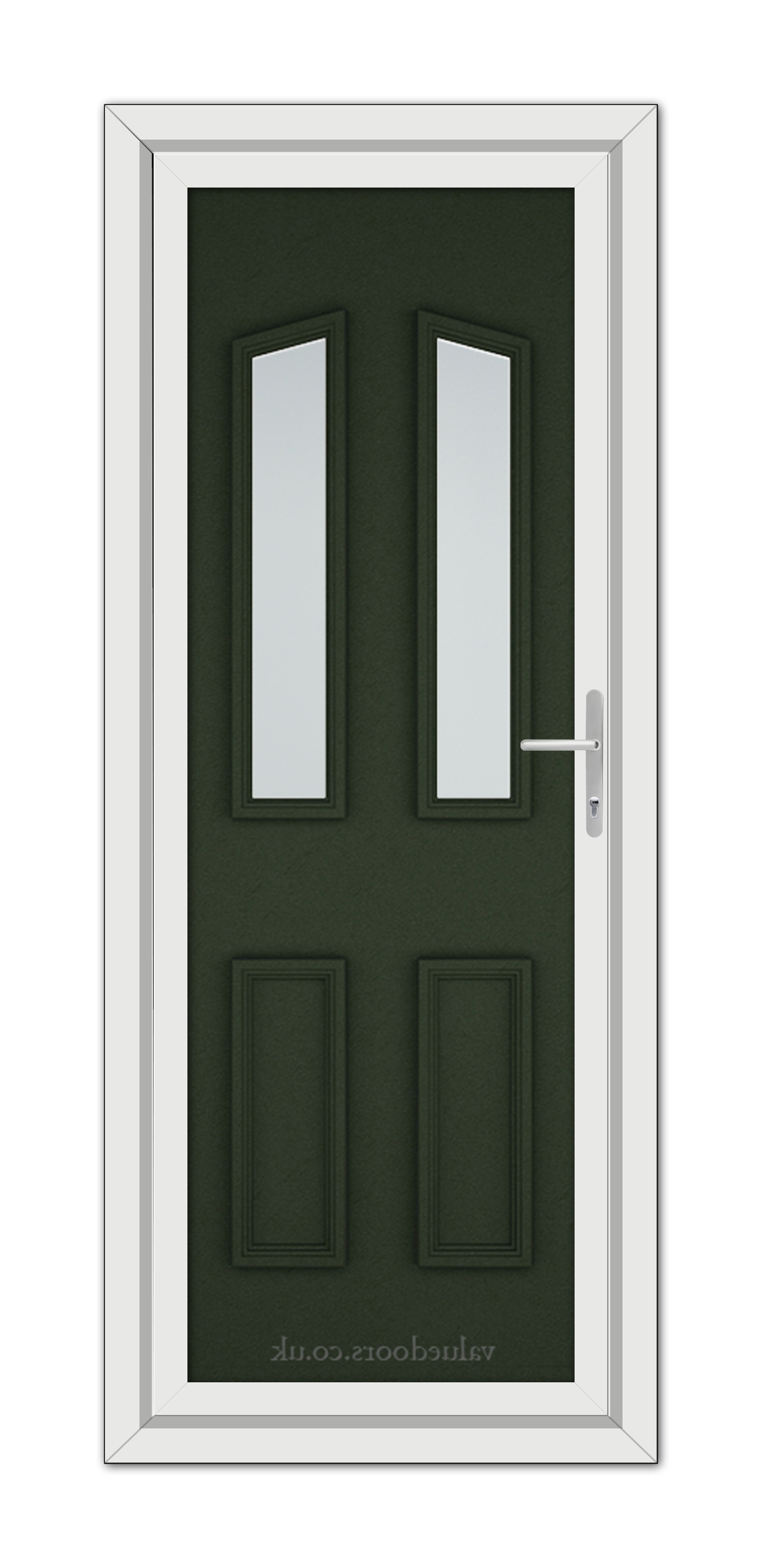 A Green Kensington uPVC Door with glass panels.