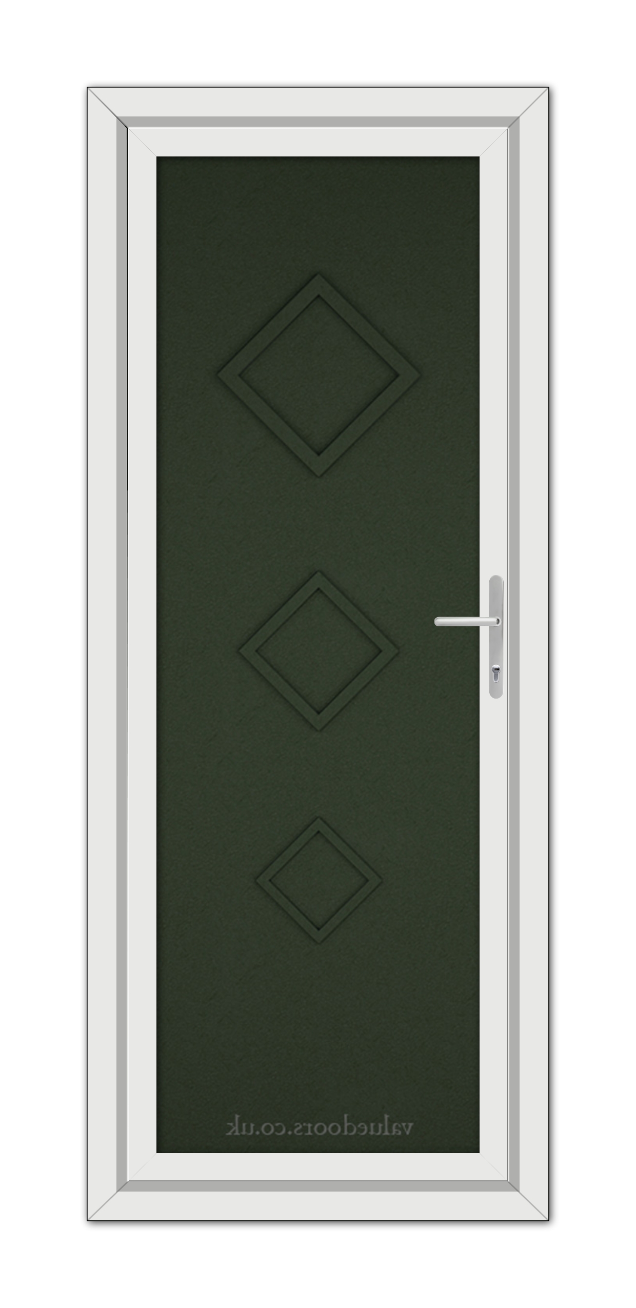 A white Green Modern 5123 Solid uPVC Door with a white frame.