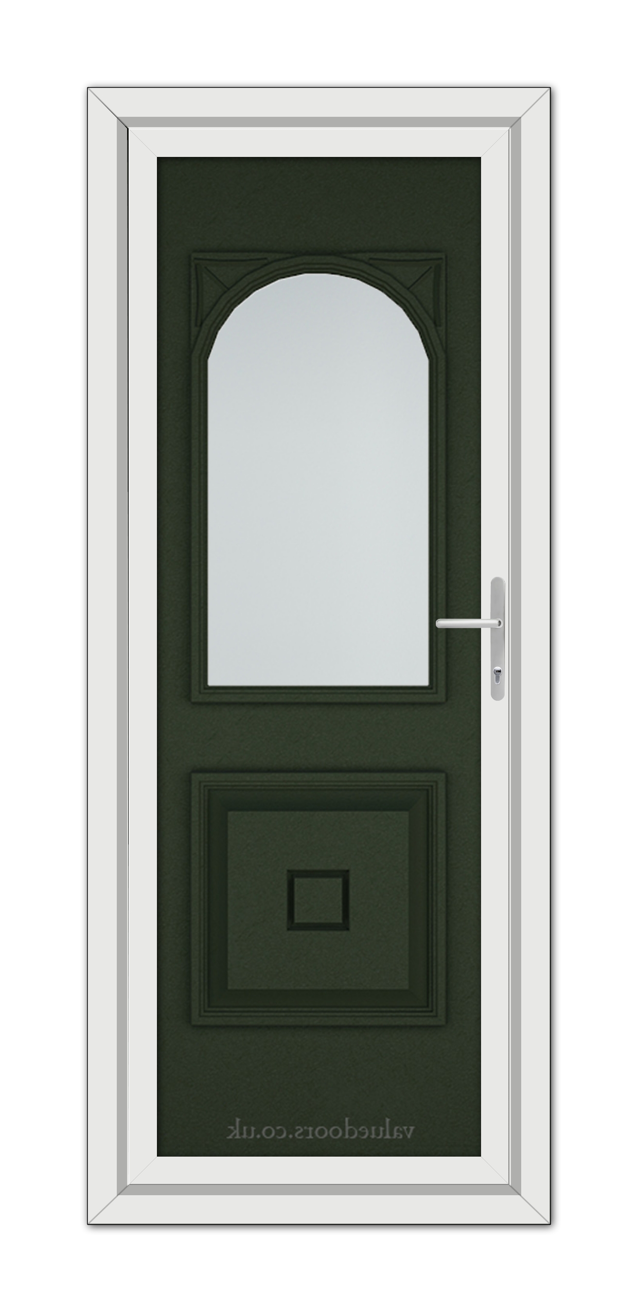 A Green Reims uPVC Door with a glass panel.