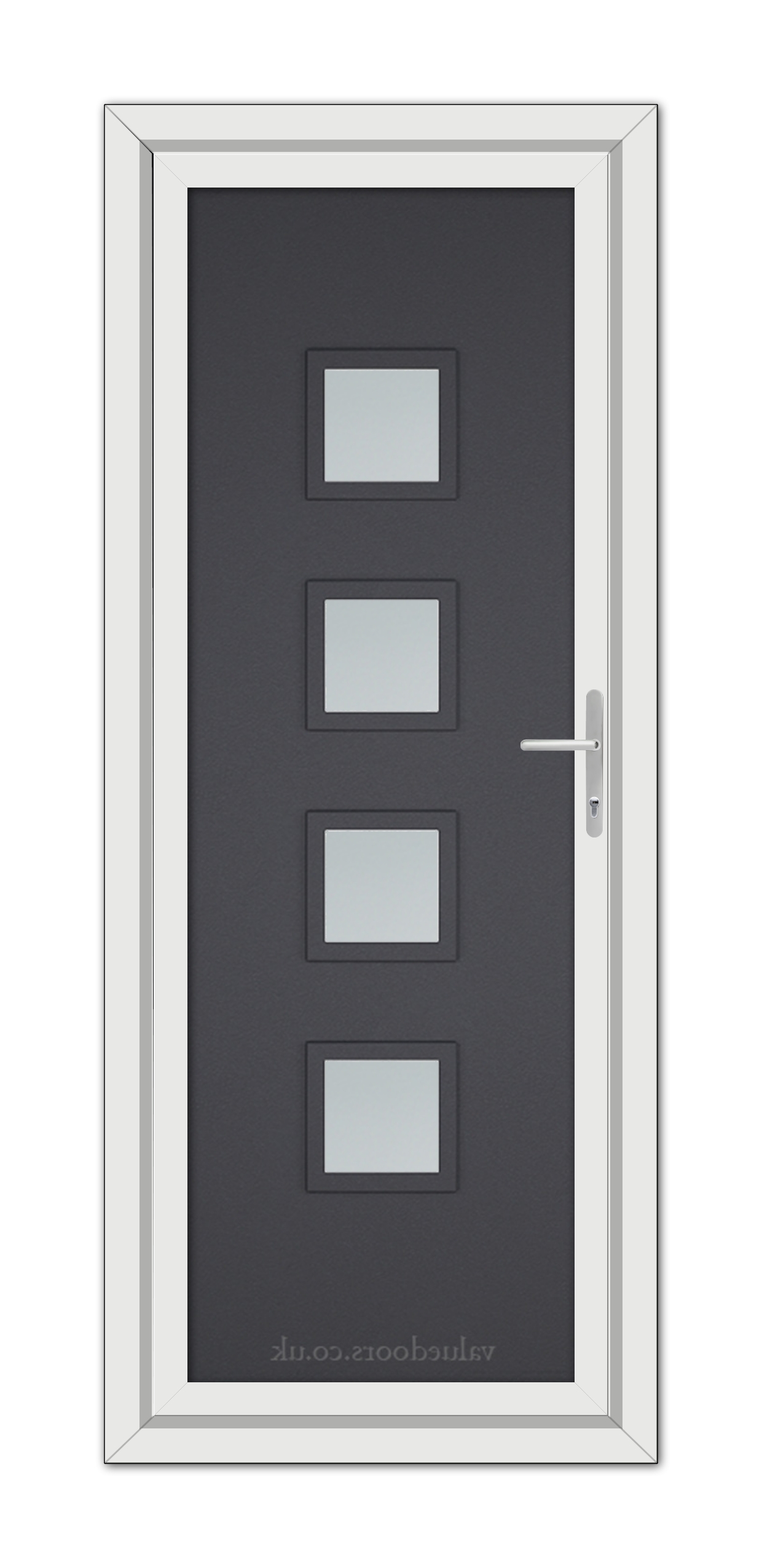 A Grey Grained Modern 5034 uPVC door with four square windows.