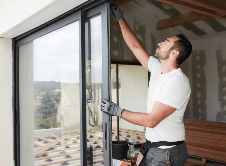 installer fitting sliding patio door