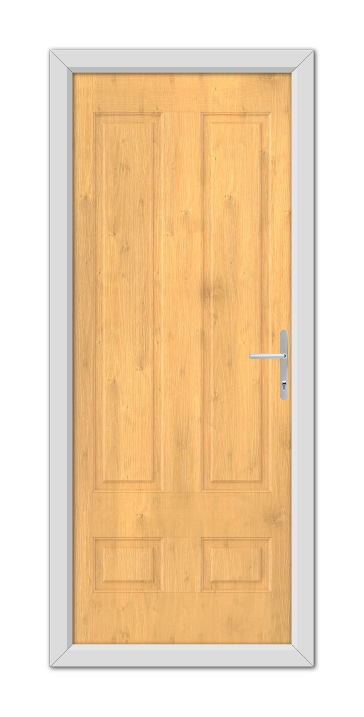 A Irish Oak Aston Solid Composite Door 48mm Timber Core with a metal handle, framed by a grey door frame, viewed head-on.