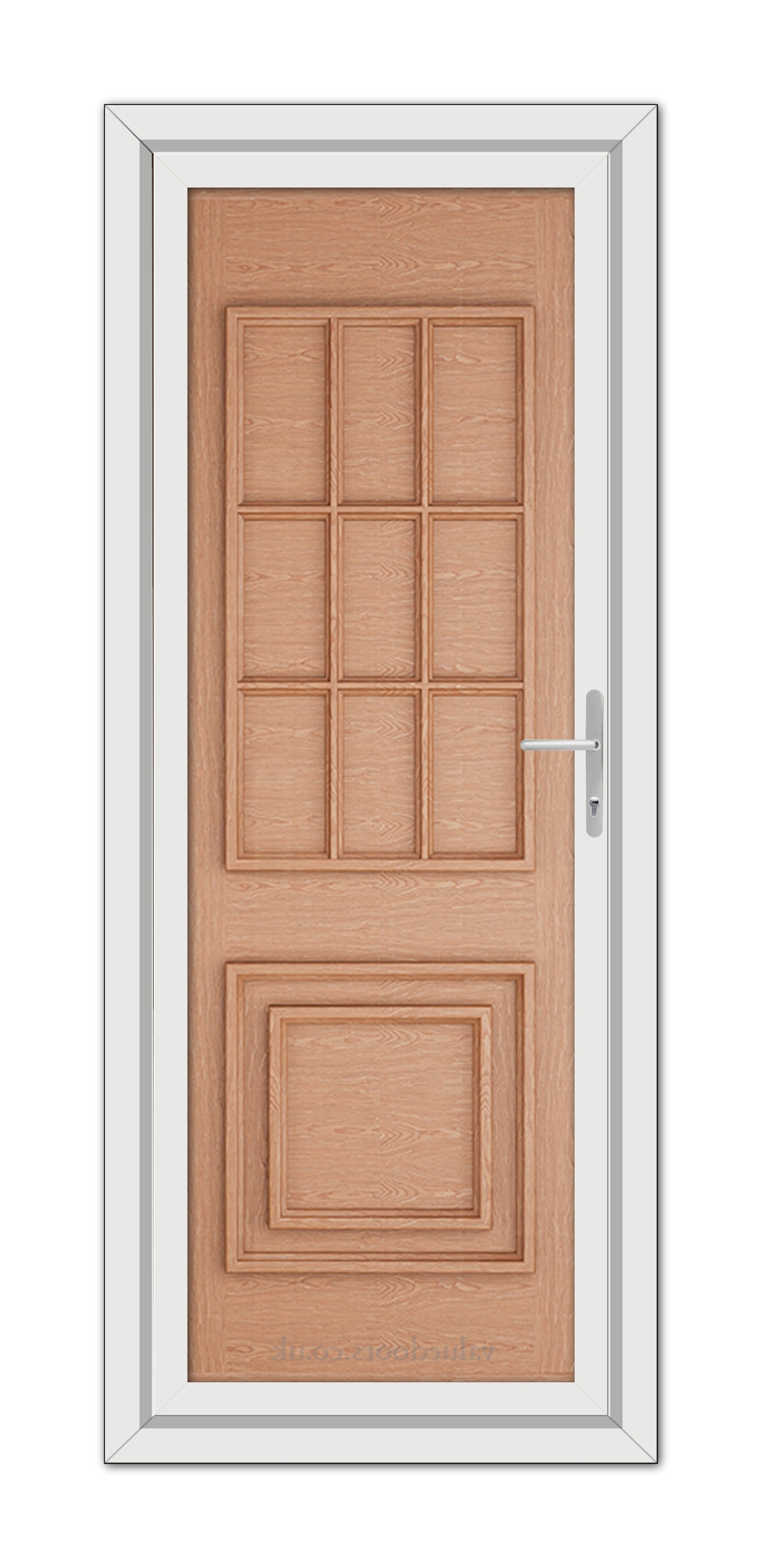 A close-up of an Irish Oak Cambridge One Solid uPVC Door.