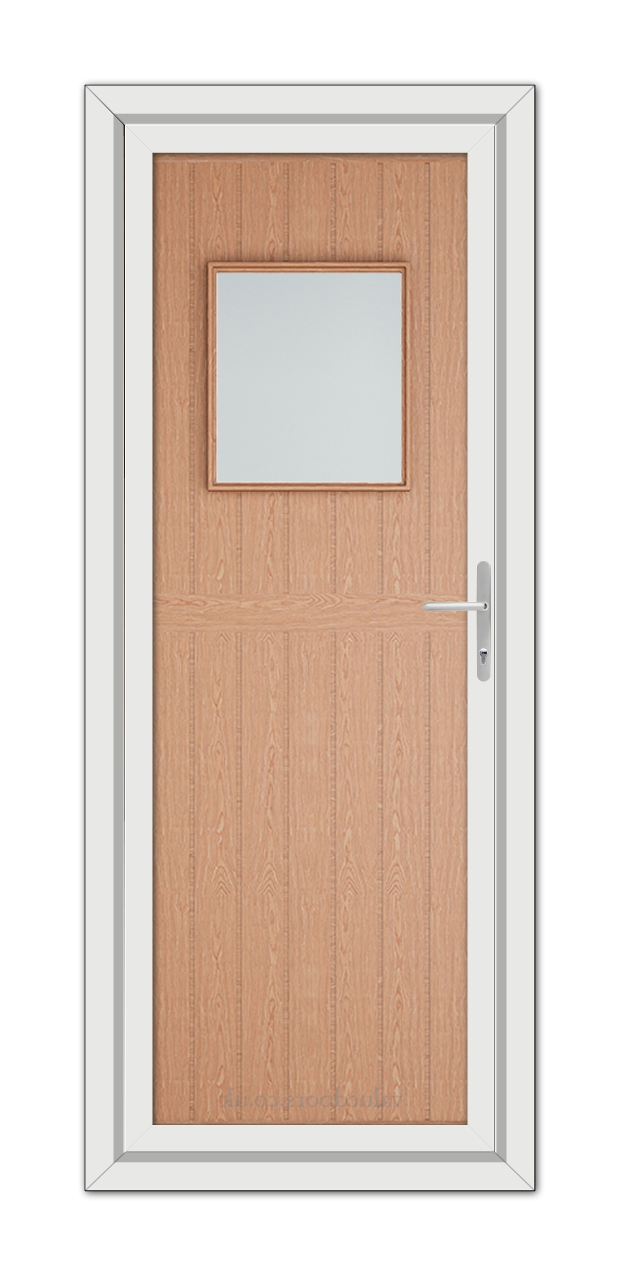 A Irish Oak Chatsworth uPVC door with a square sign.