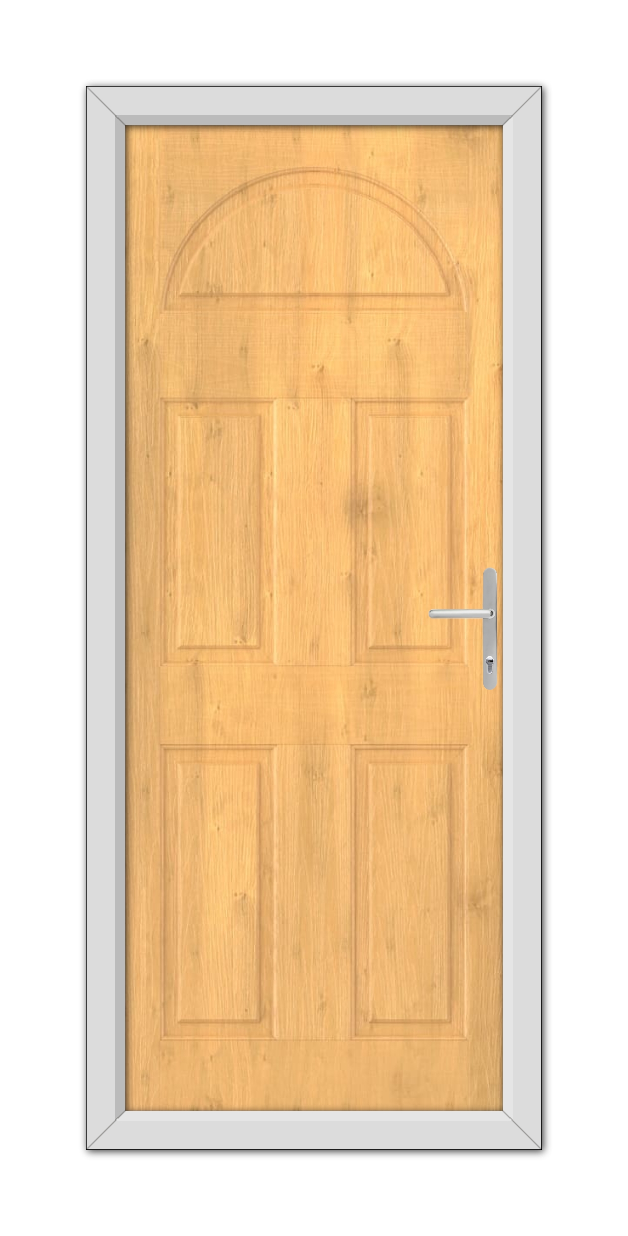 A Irish Oak Middleton Solid Stable Composite Door 48mm Timber Core with a metal handle, framed by a simple gray trim, viewed head-on.
