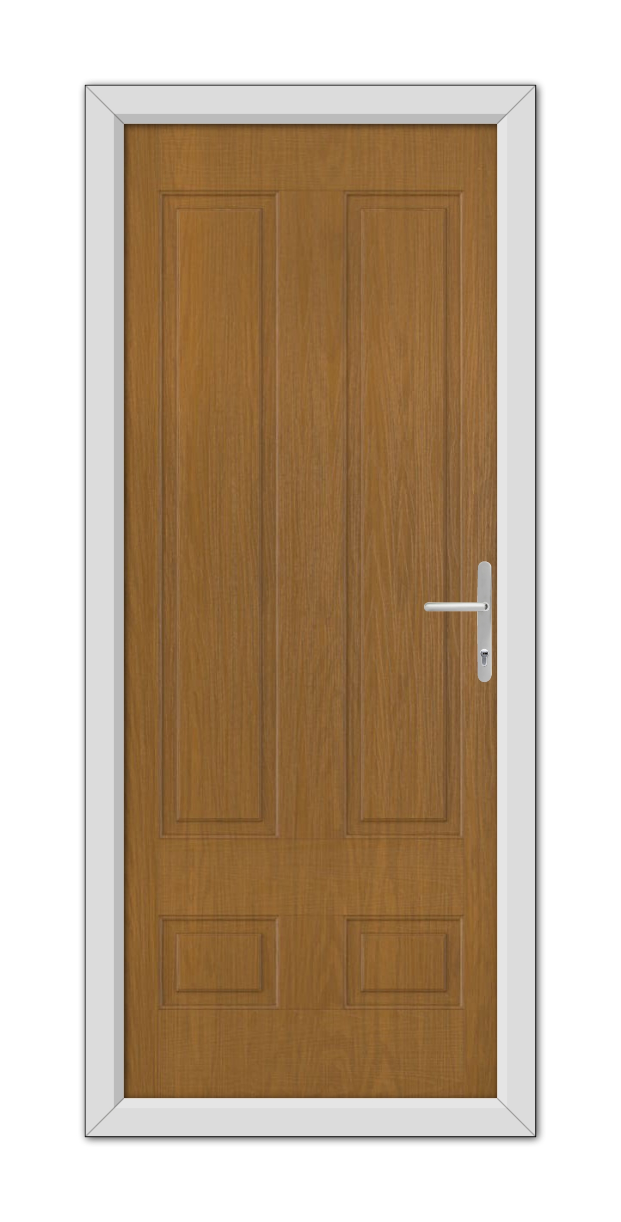 Oak Aston Solid Composite Door 48mm Timber Core with a metal handle, framed within a white door frame, viewed frontally.