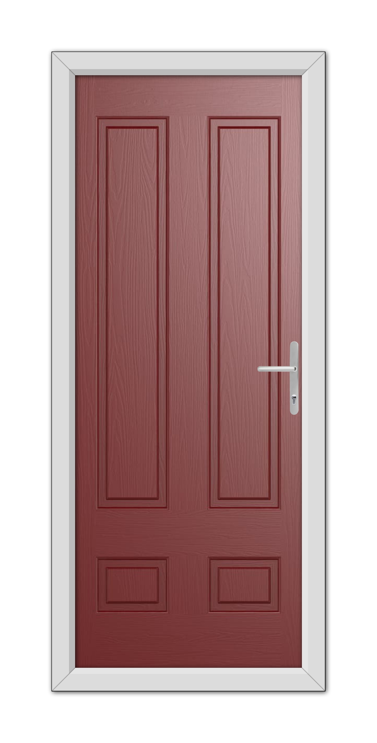 Red Aston Solid Composite Door 48mm Timber Core with a white frame and a modern handle, closed and viewed from the front.