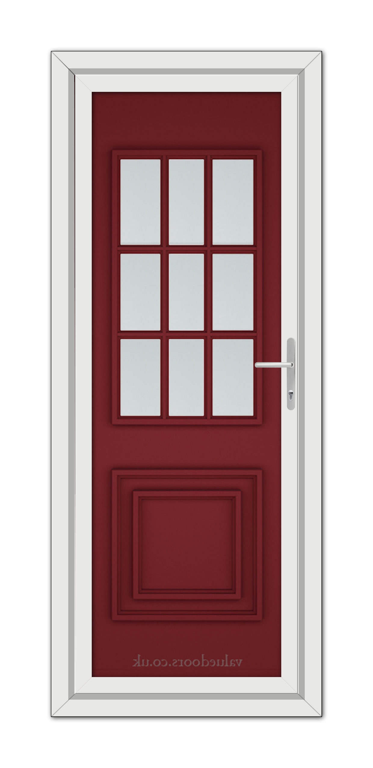 A Red Cambridge One uPVC Door with glass panes.