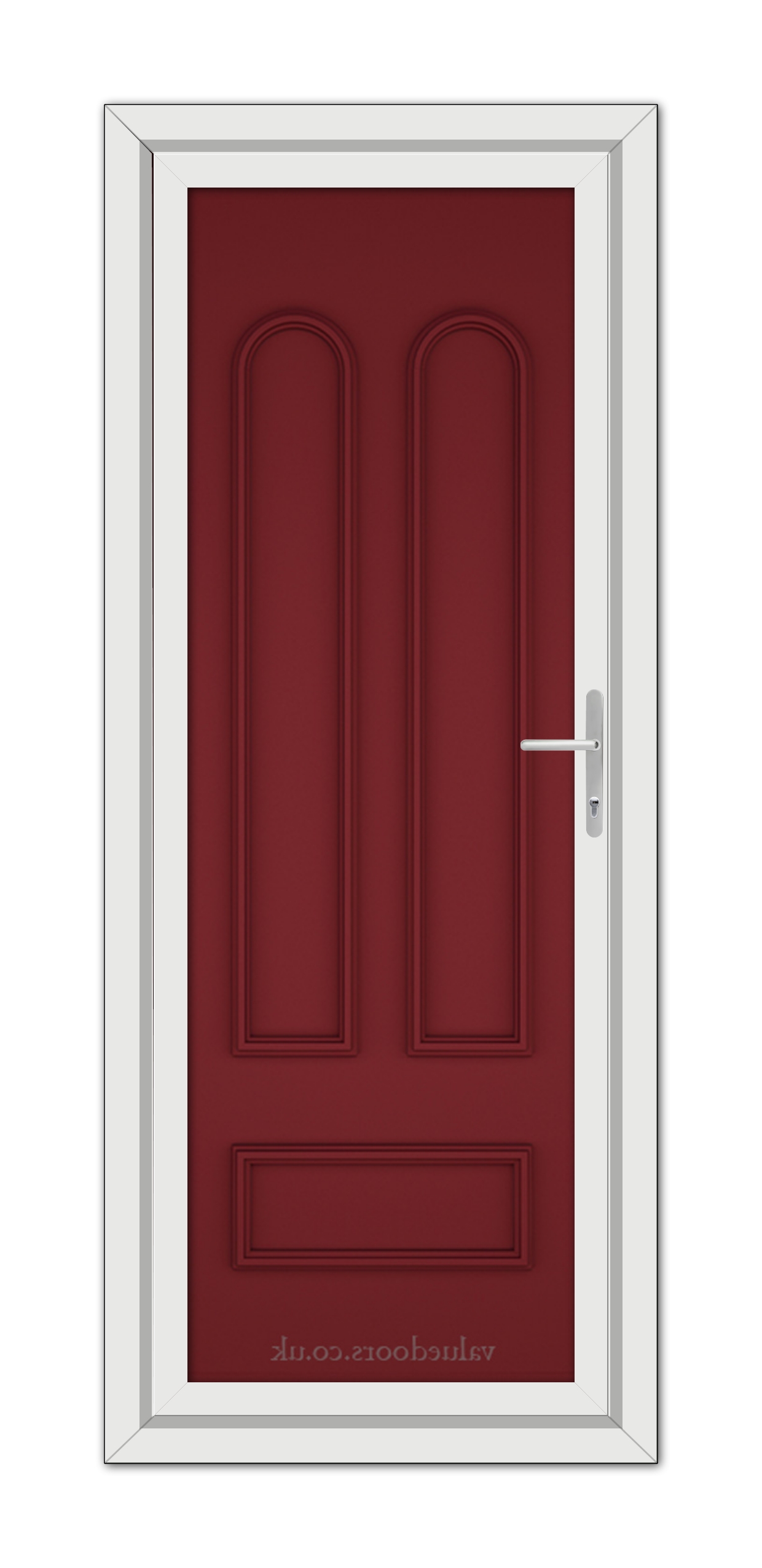 A modern Red Madrid Solid uPVC door with a white frame and a silver handle, viewed head-on.