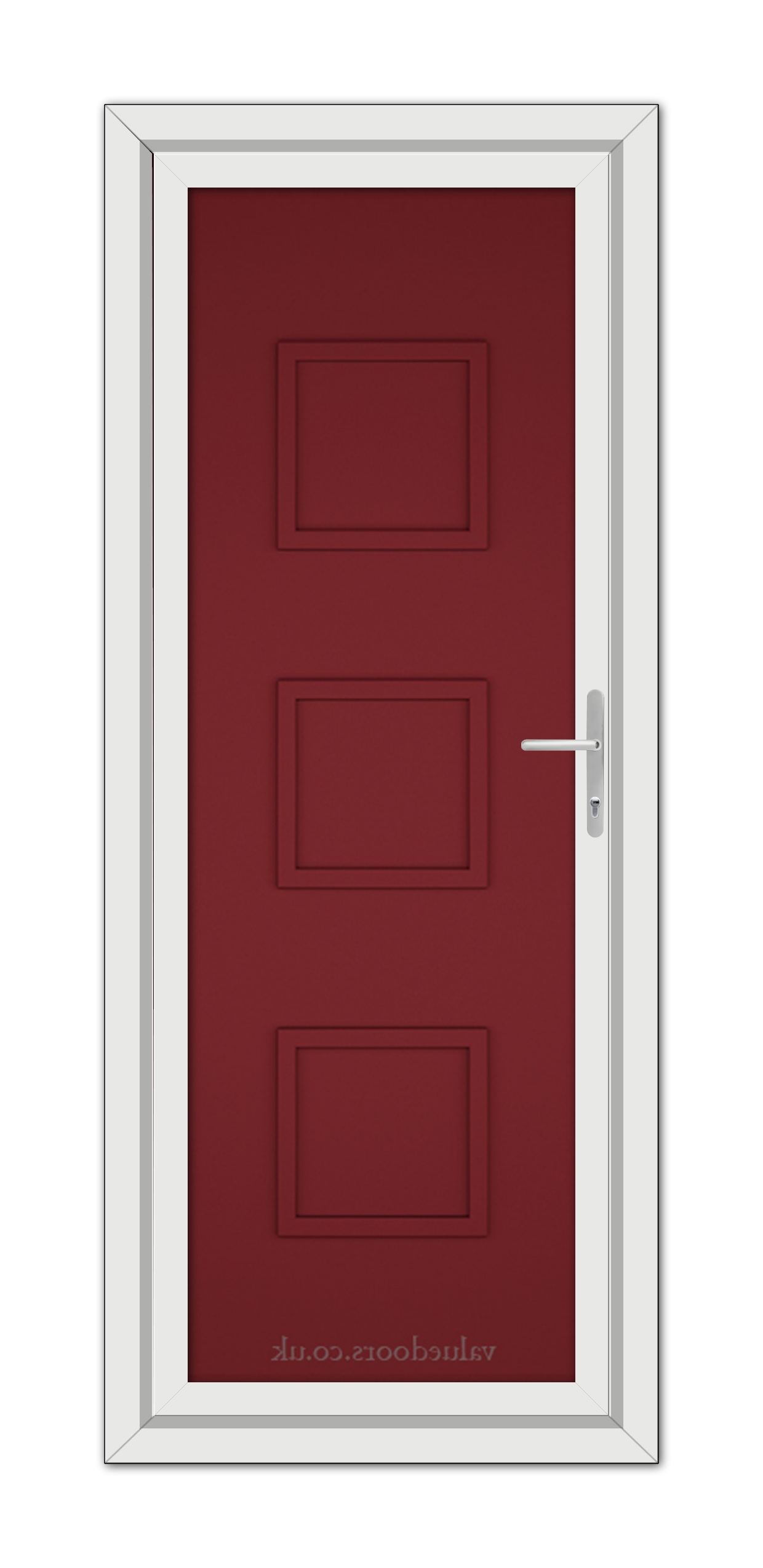 A Red Modern 5013 Solid uPVC Door with white trim.