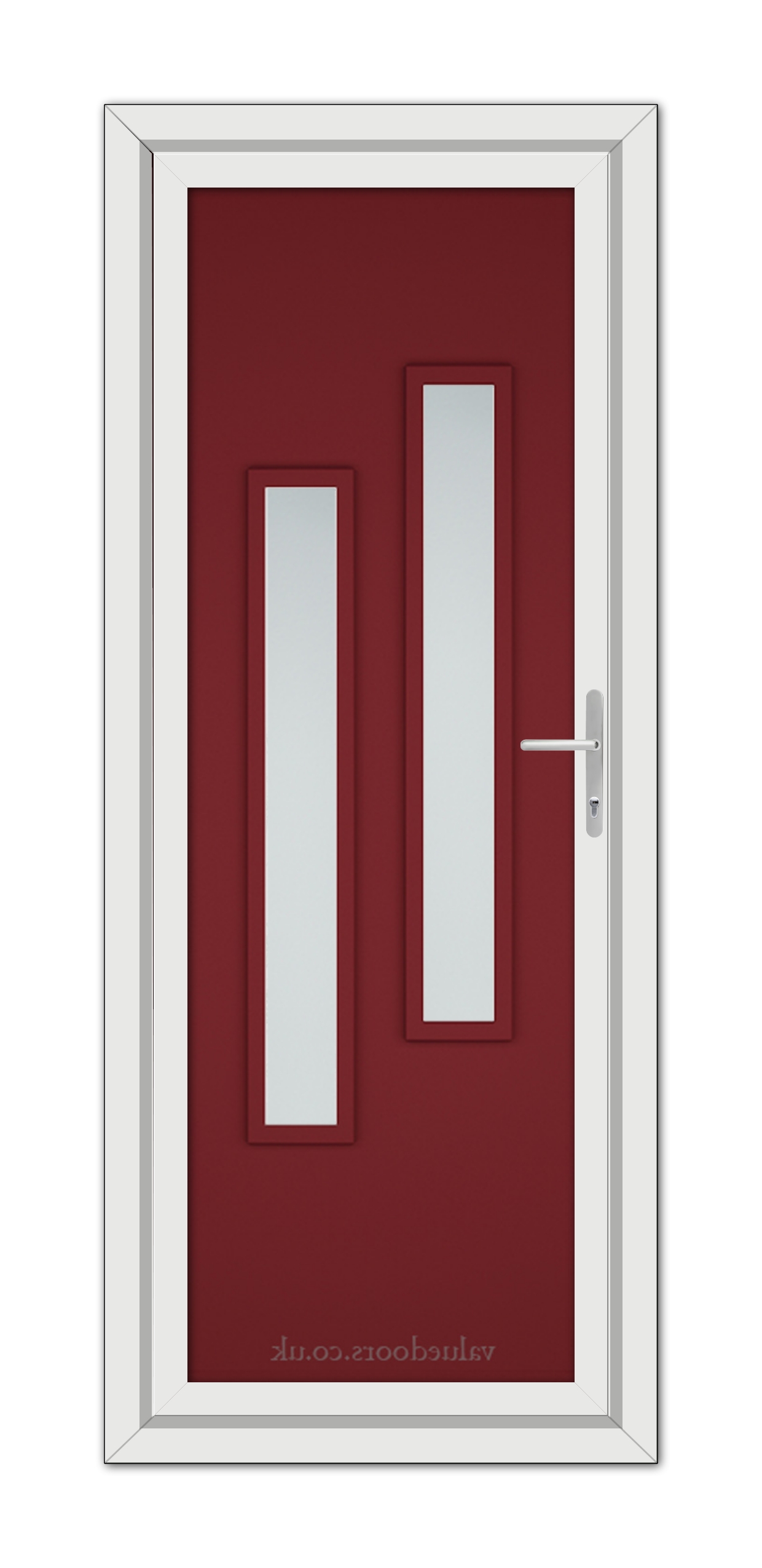 A Red Modern 5082 uPVC Door with glass panels.