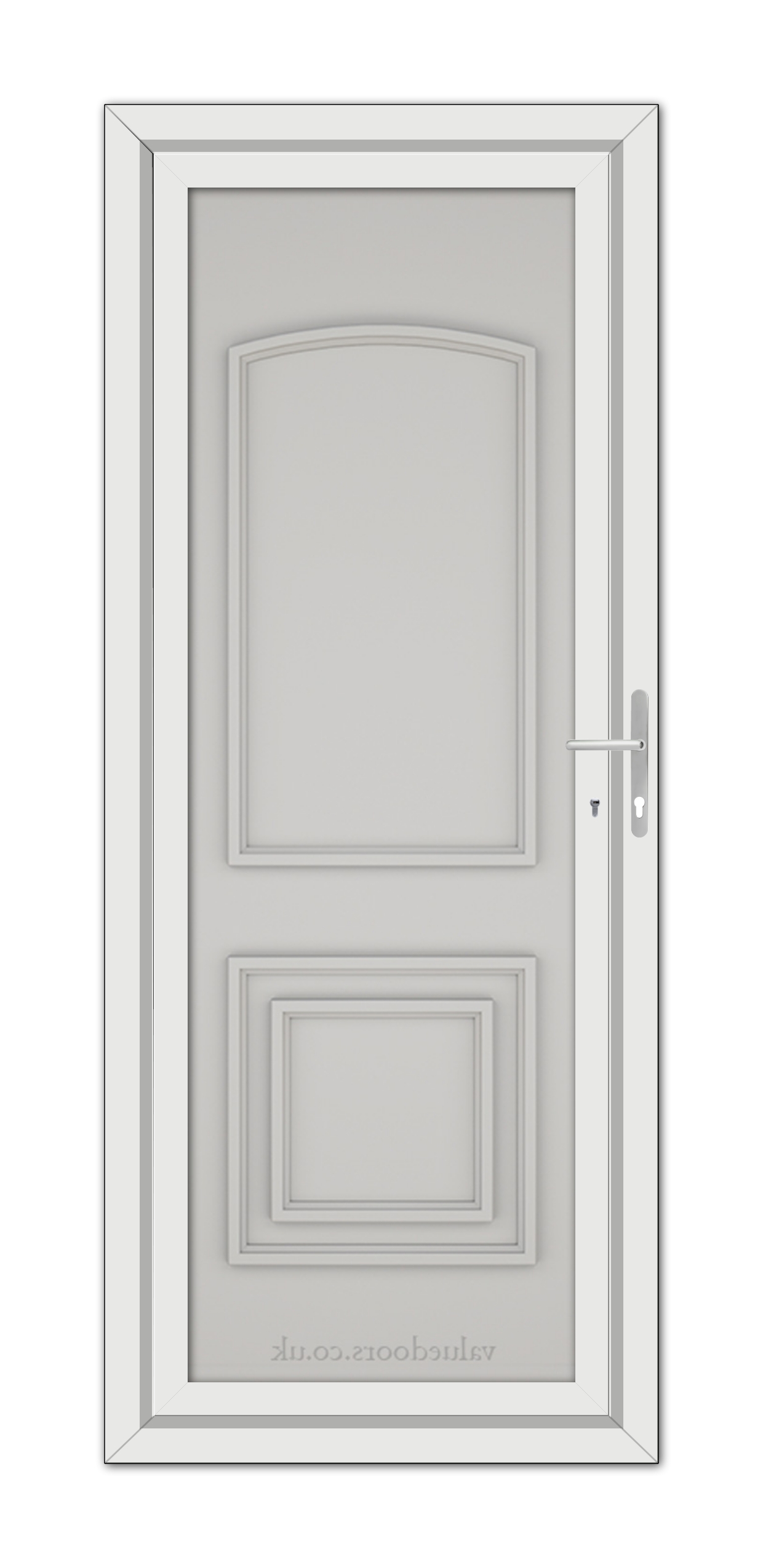 A white Silver Grey Balmoral Classic Solid uPVC Door with a silver handle.