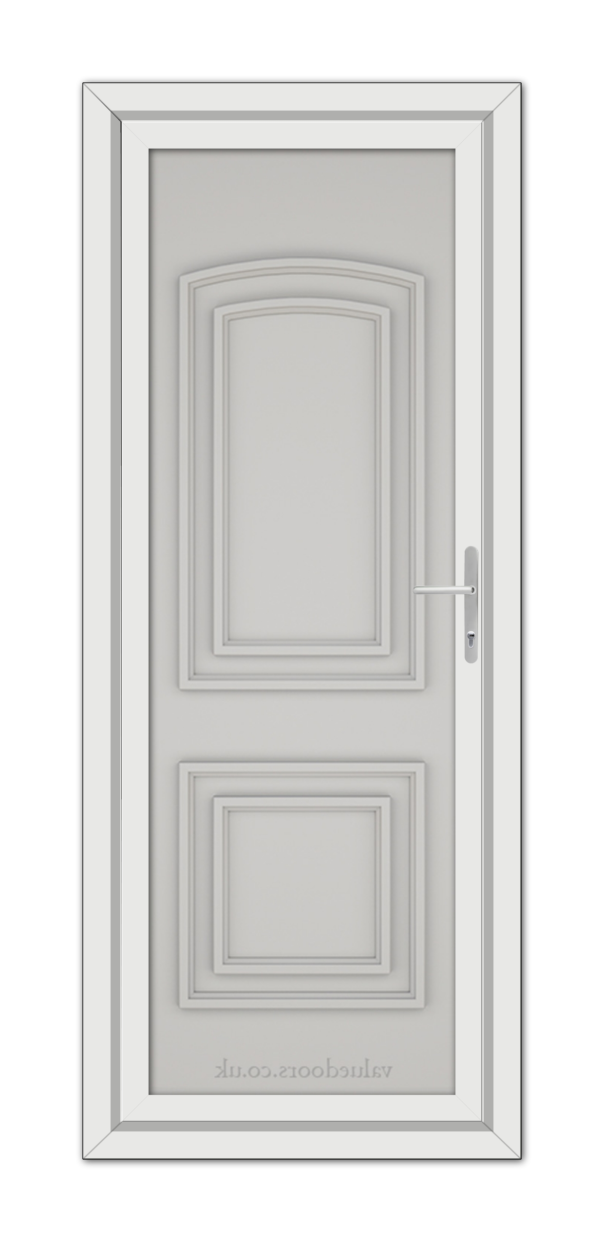 A Silver Grey Balmoral Solid uPVC door with a silver handle.