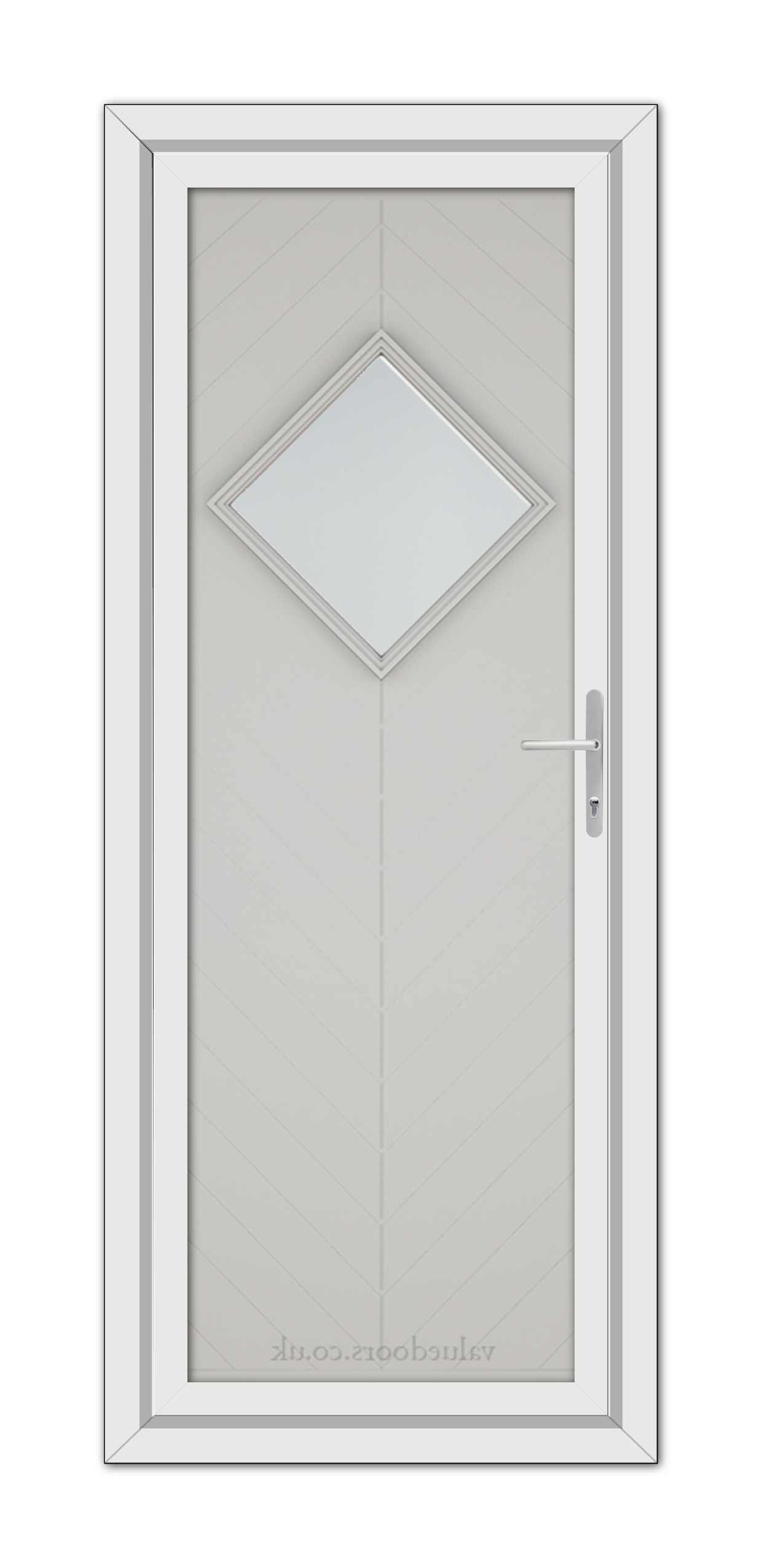 A Silver Grey Hamburg uPVC door with a diamond shaped window.