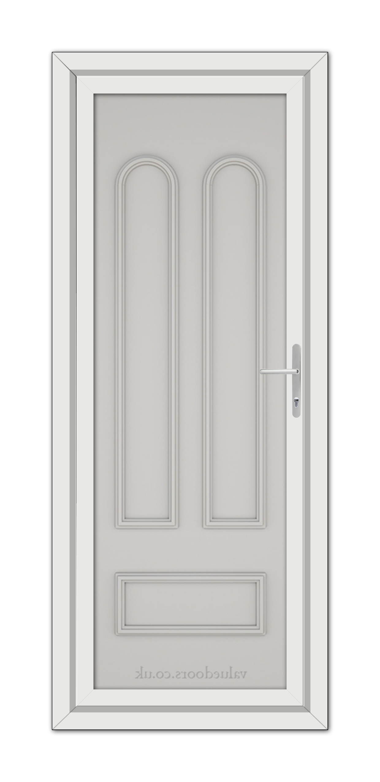 A white door with a Silver Grey Madrid Solid uPVC Door handle.
