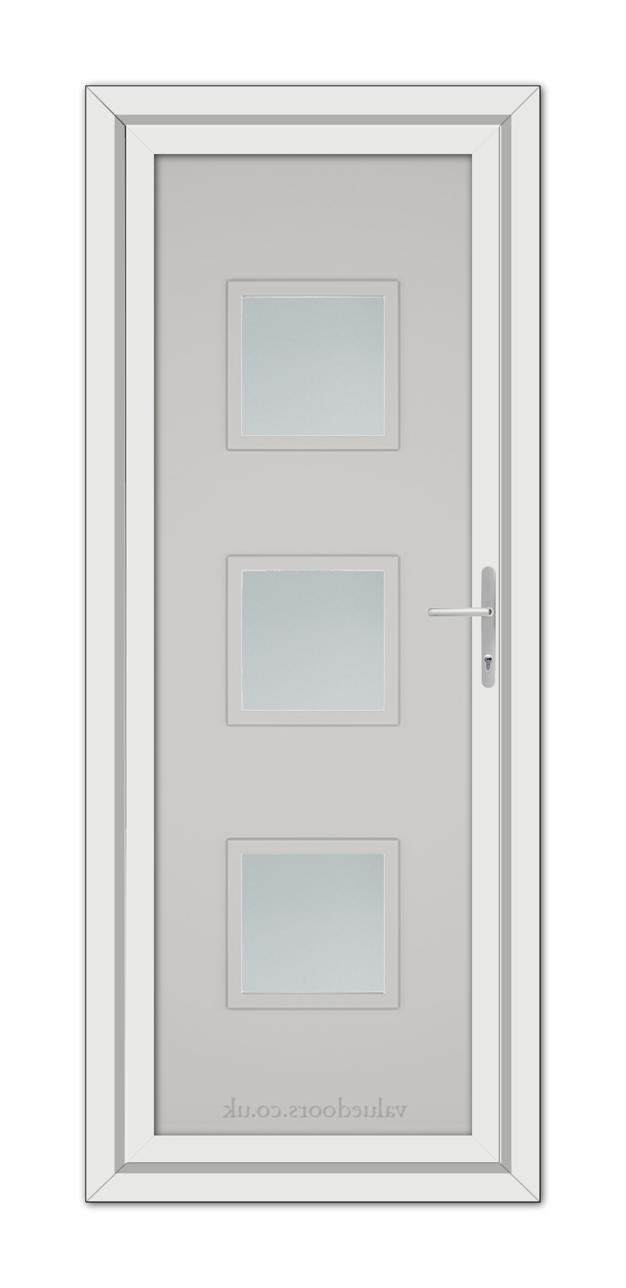 A Silver Grey Modern 5013 uPVC door with three square glass panels.