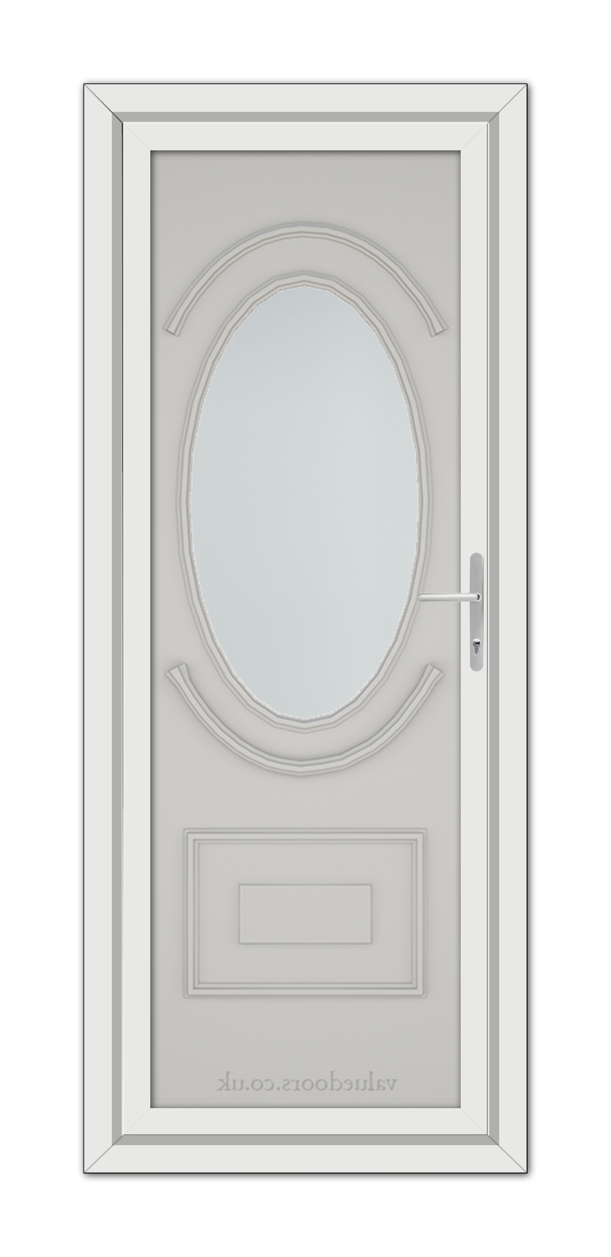 A Silver Grey Richmond uPVC door with an oval glass door handle.