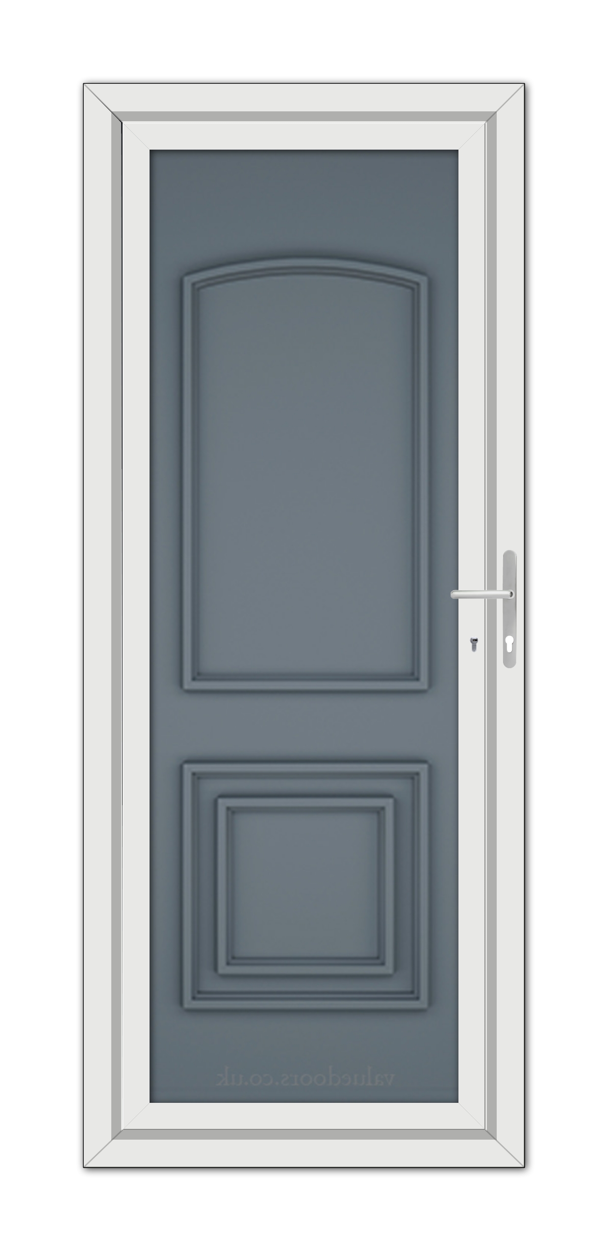 A Slate Grey Balmoral Classic Solid uPVC door with a white frame.