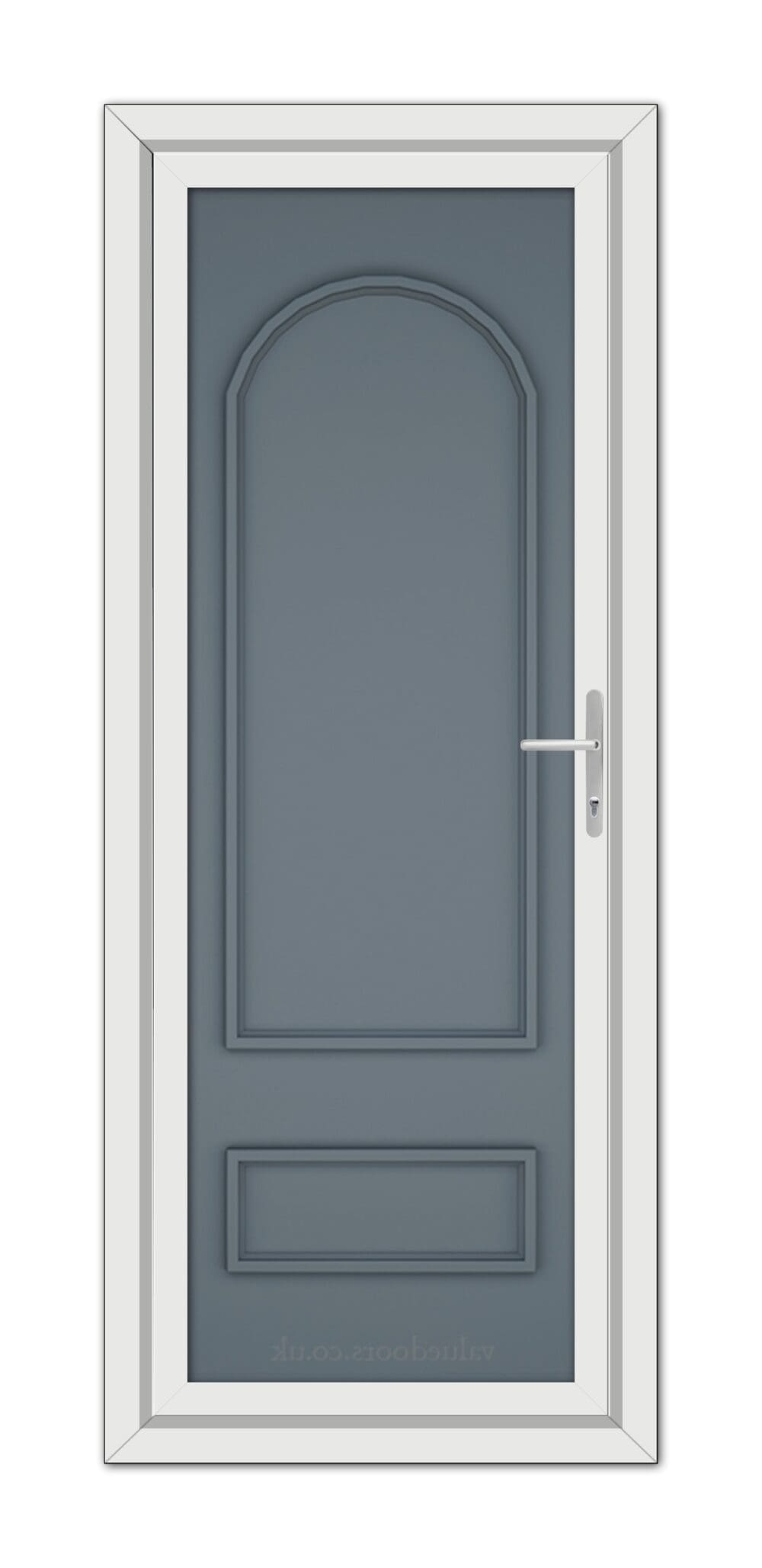 A Slate Grey Canterbury Solid uPVC door with a white frame.