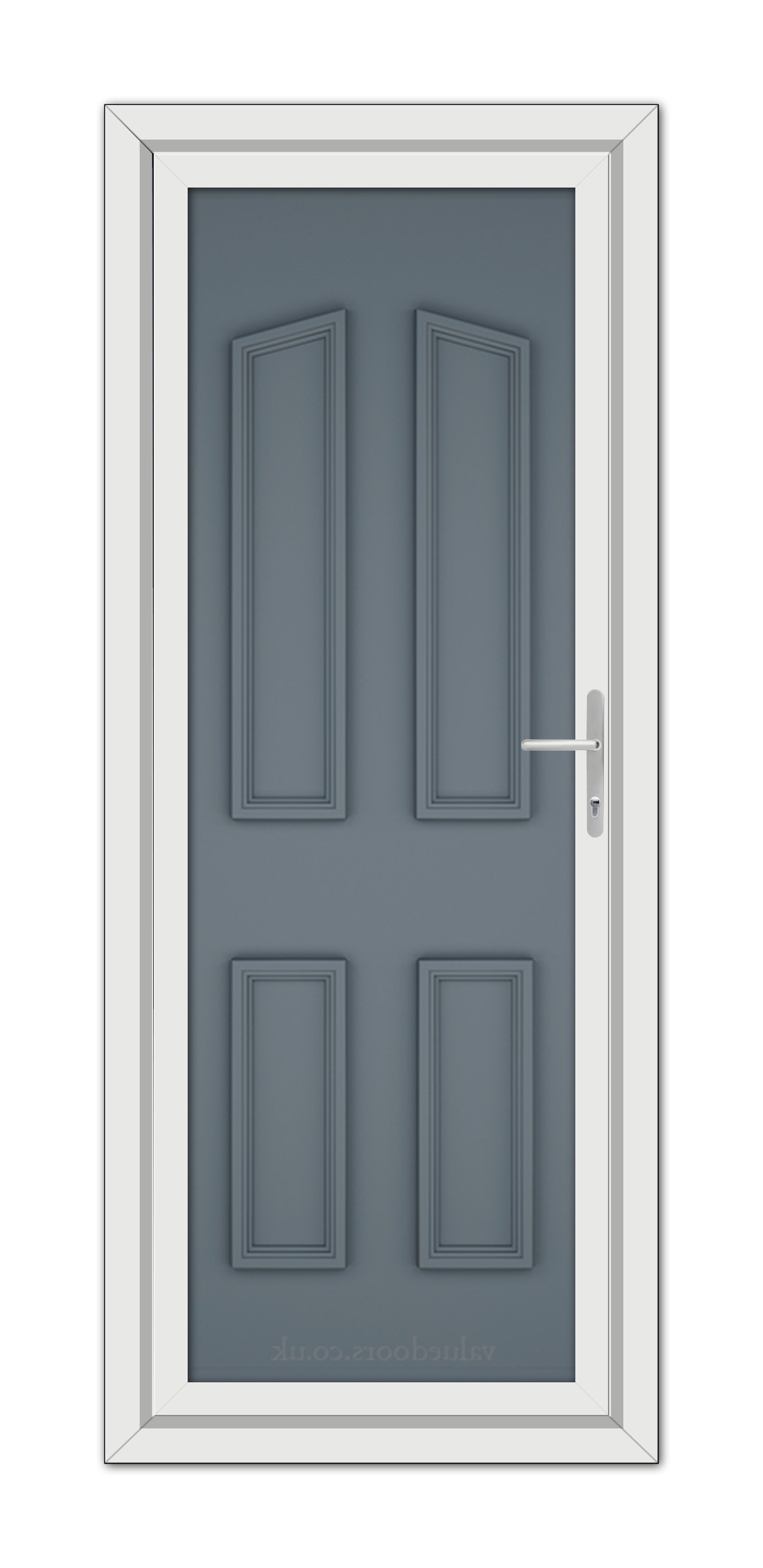 A Slate Grey Kensington Solid uPVC door with white trim.